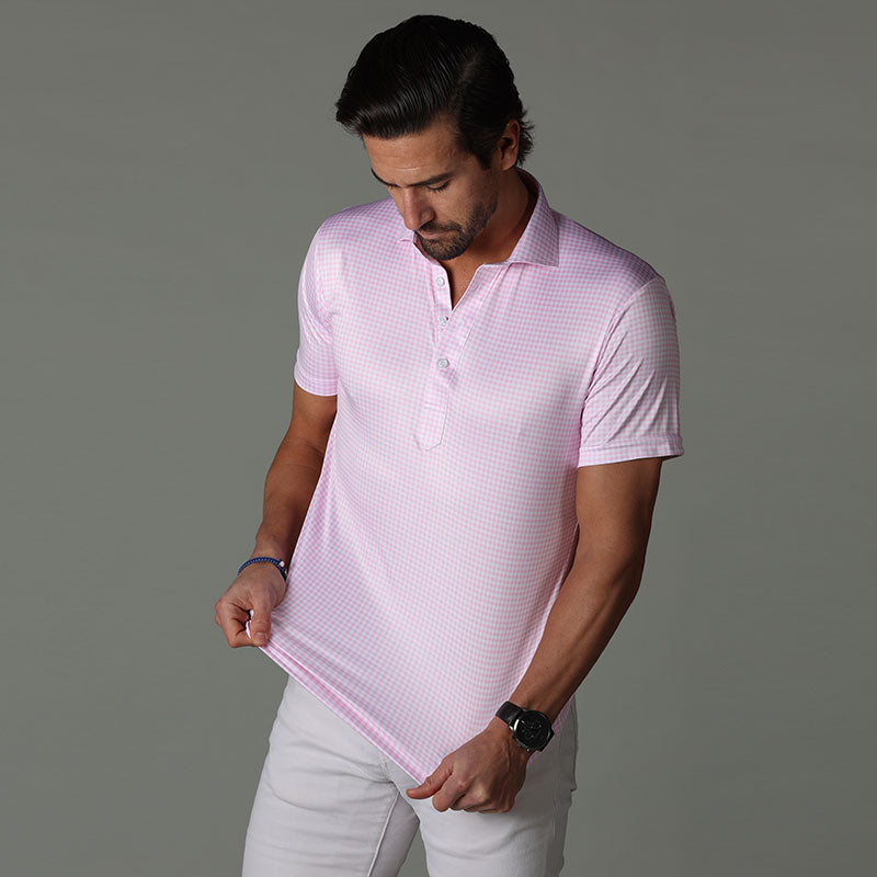 Semi-Spread Collar Polo Pink Gingham Relaxed