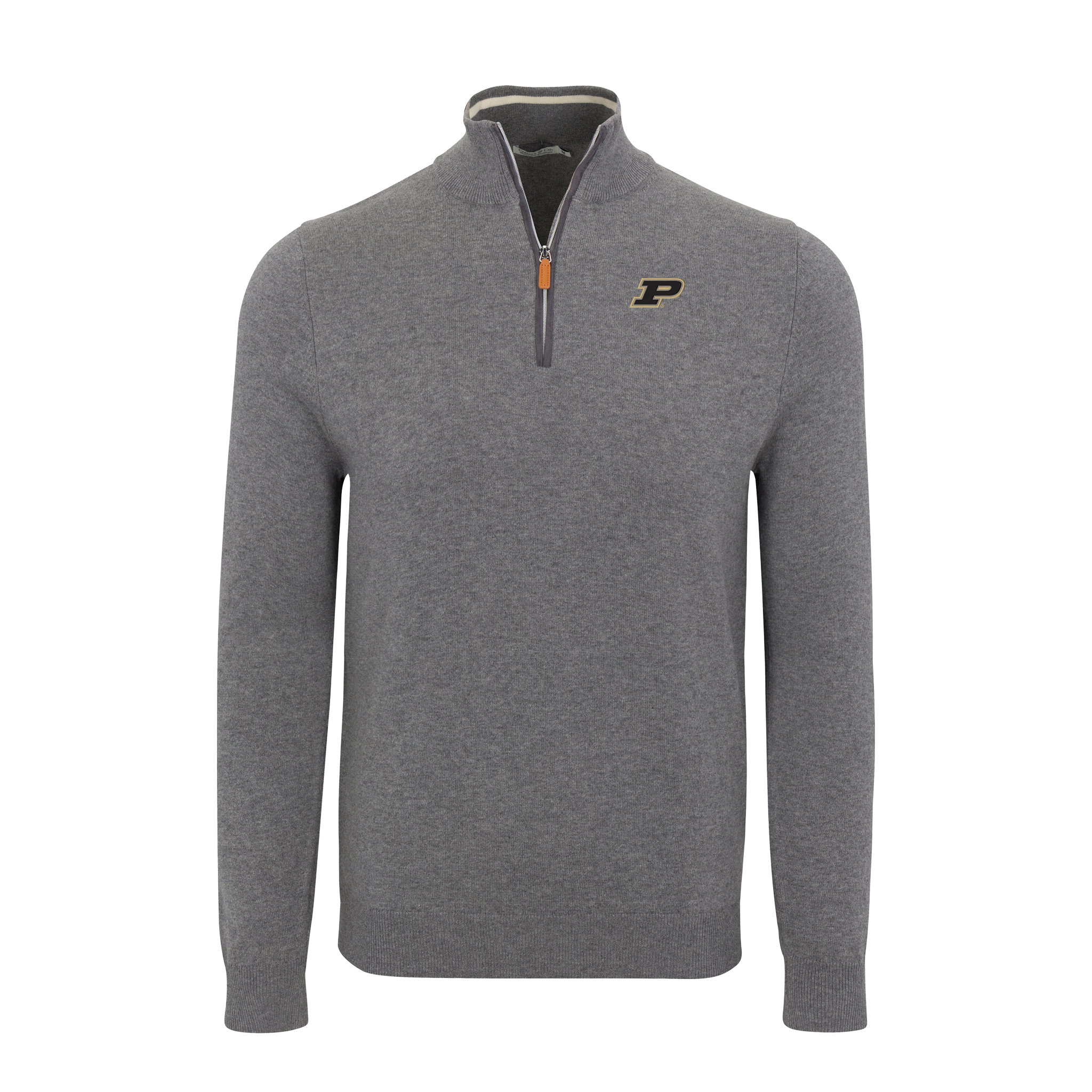 Purdue Grey with Grey Trim Luxury Touch Cotton and Cashmere Quarter Zip Sweater