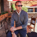 Charcoal with Brown Suede Trim Cashmere Touch Australian Merino Quarter Zip Sweater