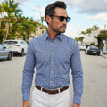 Apex Performance Dress Shirt Semi-Spread Collar Royal and Brown Tattersall