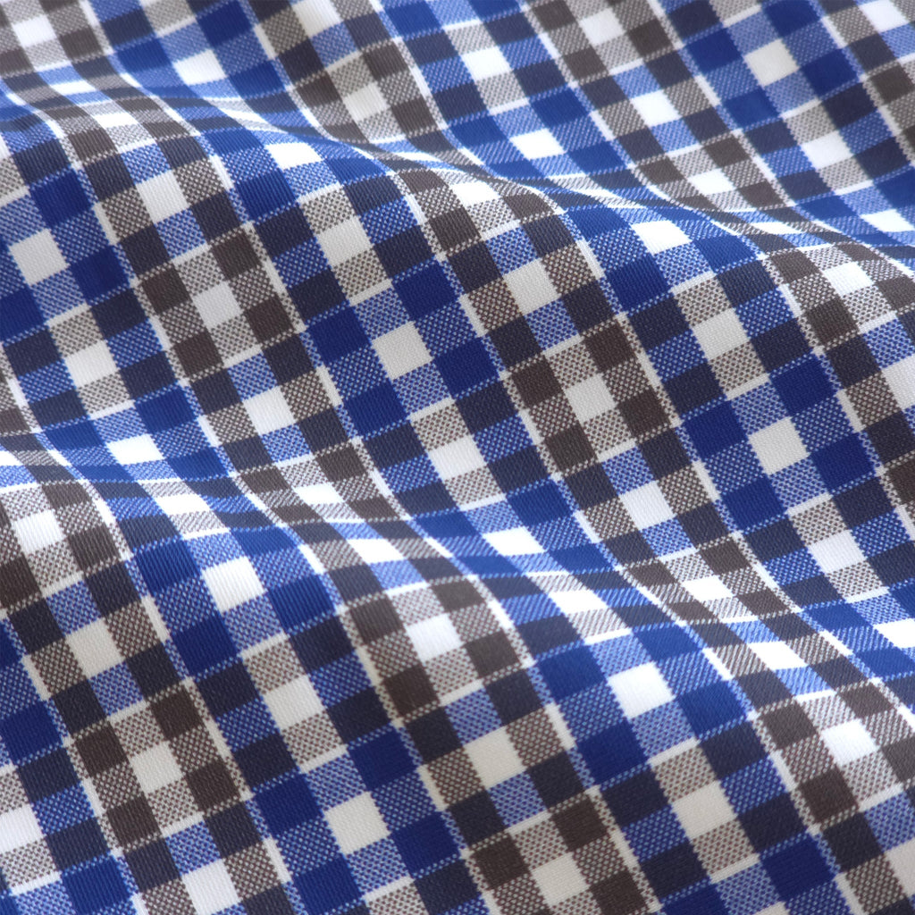 Apex Performance Dress Shirt Semi-Spread Collar Royal and Brown Tattersall