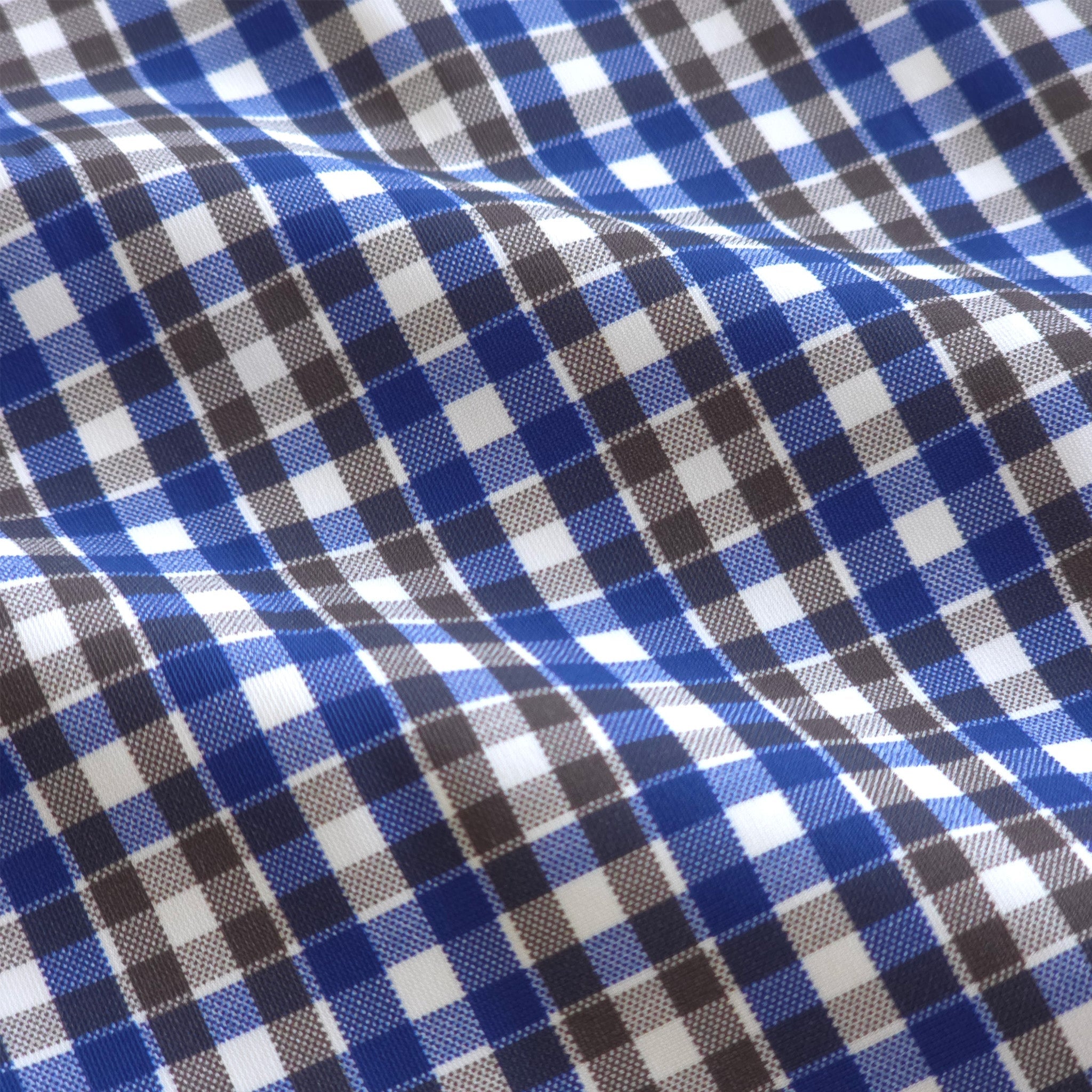 Apex Performance Dress Shirt Semi-Spread Collar Royal and Brown Tattersall