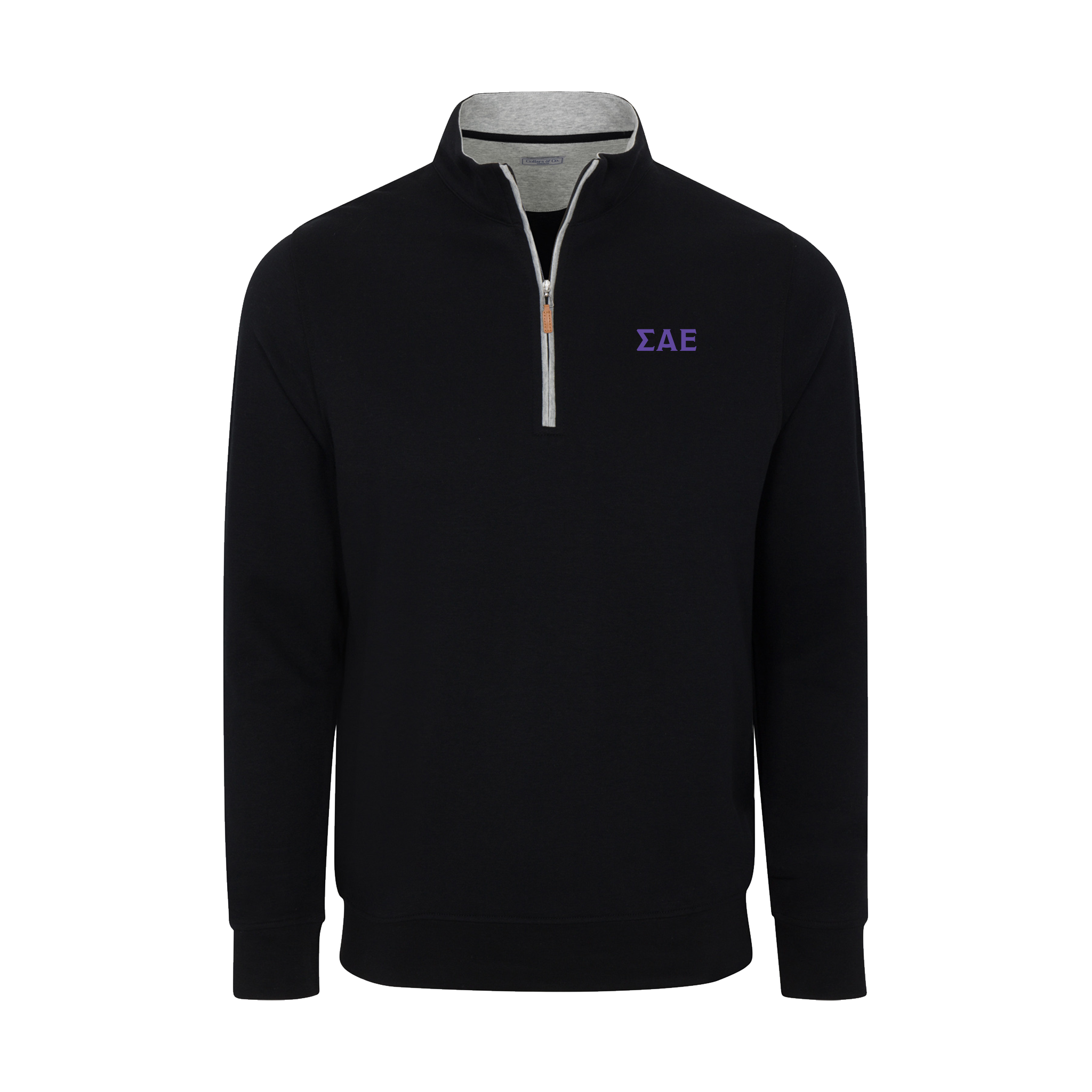 Collars & Co. Sigma Alpha Epsilon Heather Cloud Cotton Quarter Zip Pullover Black with Light Grey Trim