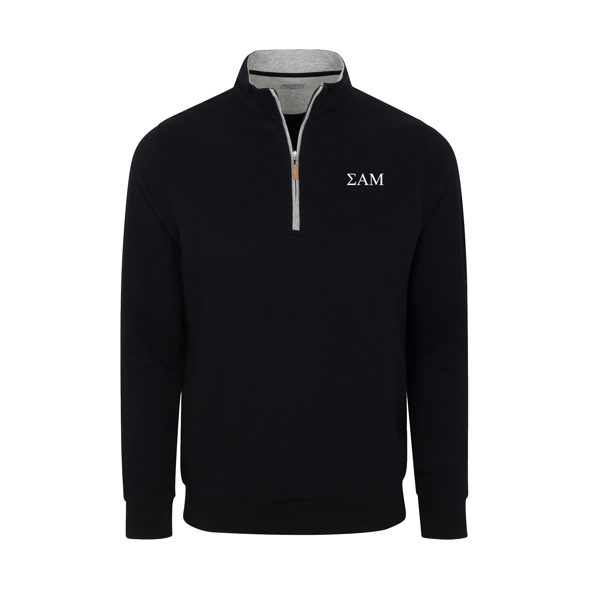 Collars & Co. Sigma Alpha Mu Heather Cloud Cotton Quarter Zip Pullover Black with Light Grey Trim