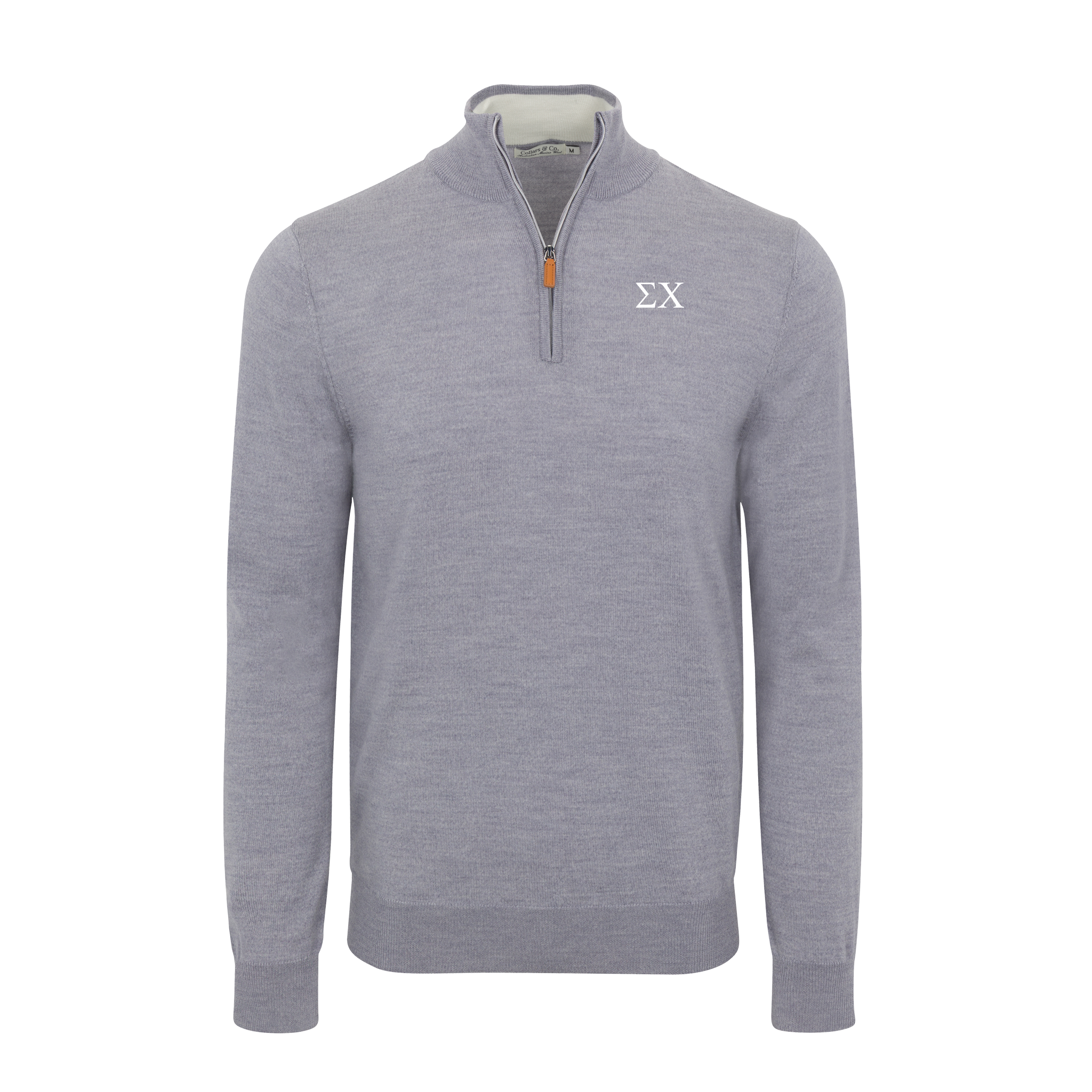 Collars & Co. Sigma Chi Grey Melange Cashmere Touch Australian Merino Quarter Zip Sweater