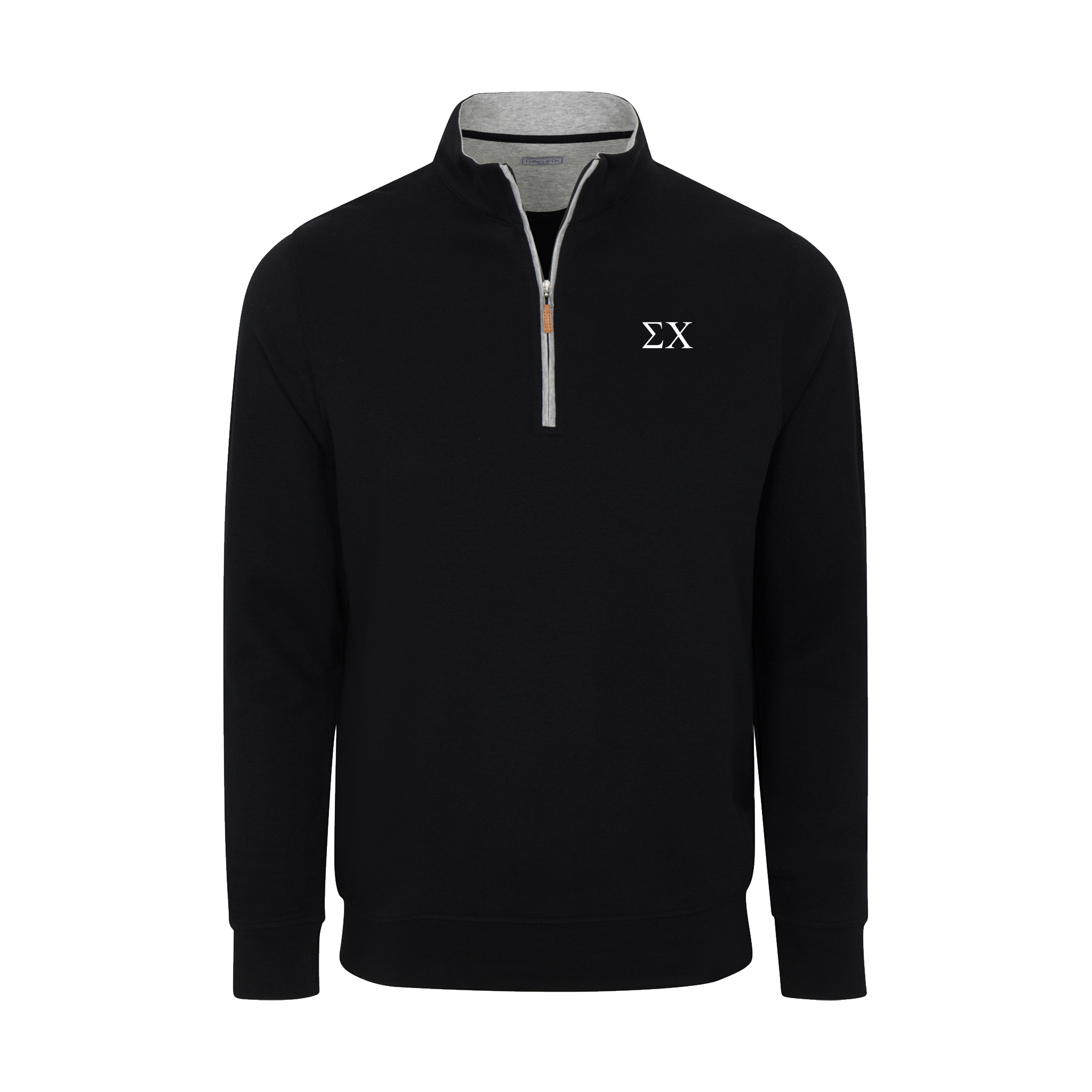 Collars & Co. Sigma Chi Heather Cloud Cotton Quarter Zip Pullover Black with Light Grey Trim