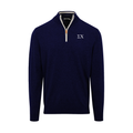 Collars & Co. Sigma Chi Navy with White Trim Luxury Touch Cotton and Cashmere Quarter Zip Sweater