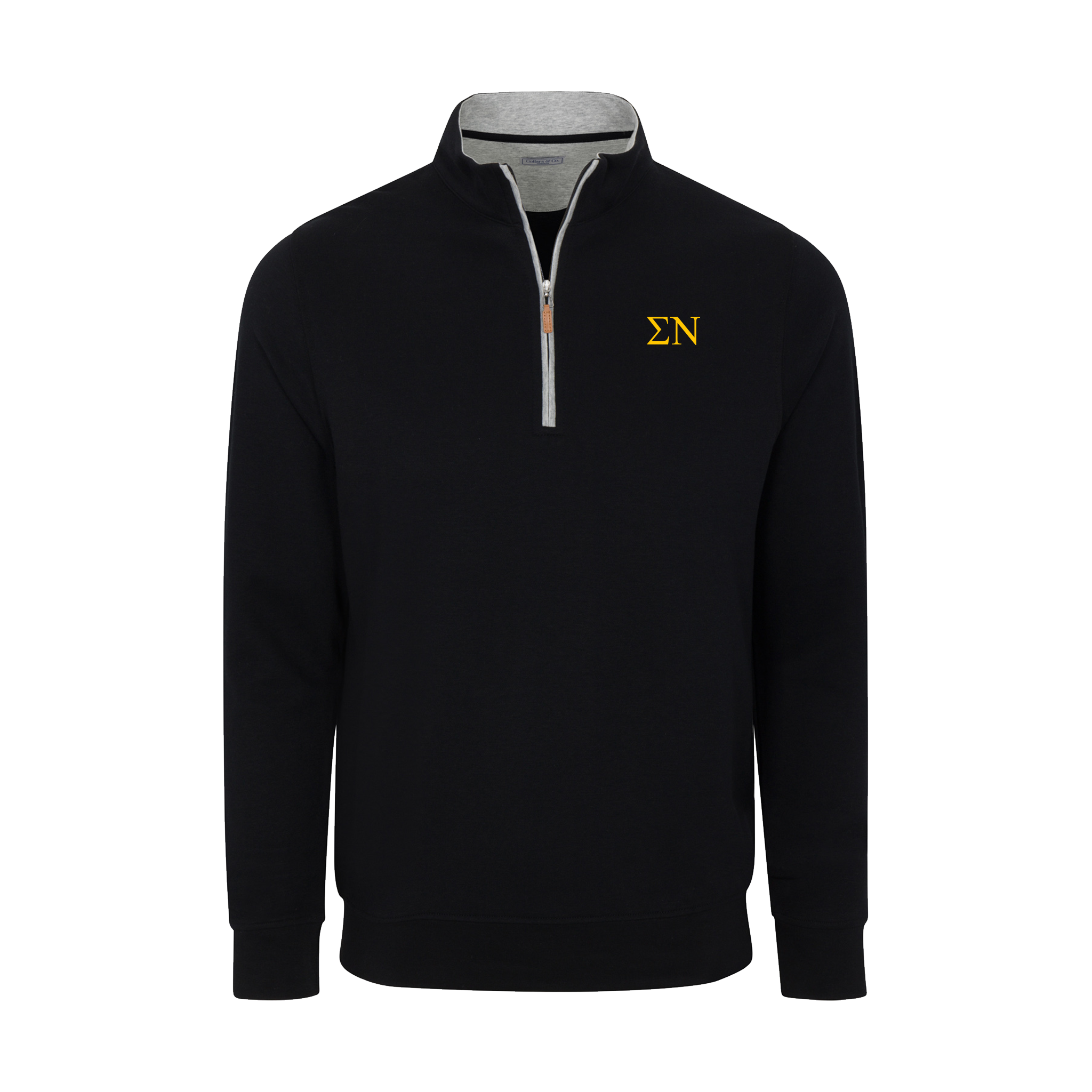 Collars & Co. Sigma Nu Heather Cloud Cotton Quarter Zip Pullover Black with Light Grey Trim
