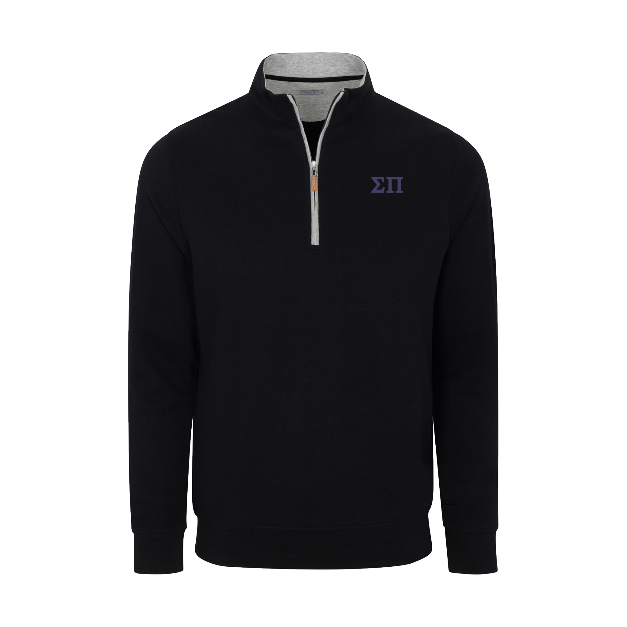 Collars & Co. Sigma Pi Heather Cloud Cotton Quarter Zip Pullover Black with Light Grey Trim