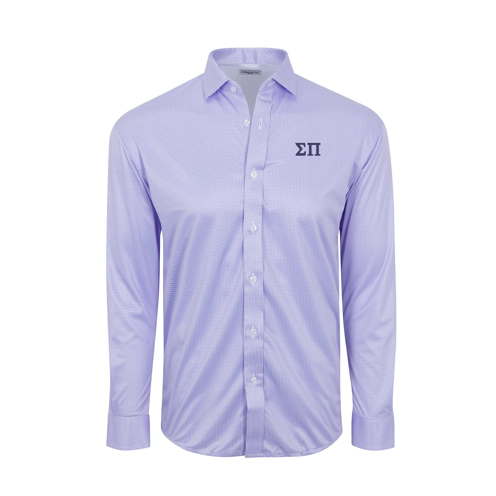 Collars & Co. Sigma Pi Quattro Flex Dress Shirt with Semi-Spread Collar Lavender Houndstooth