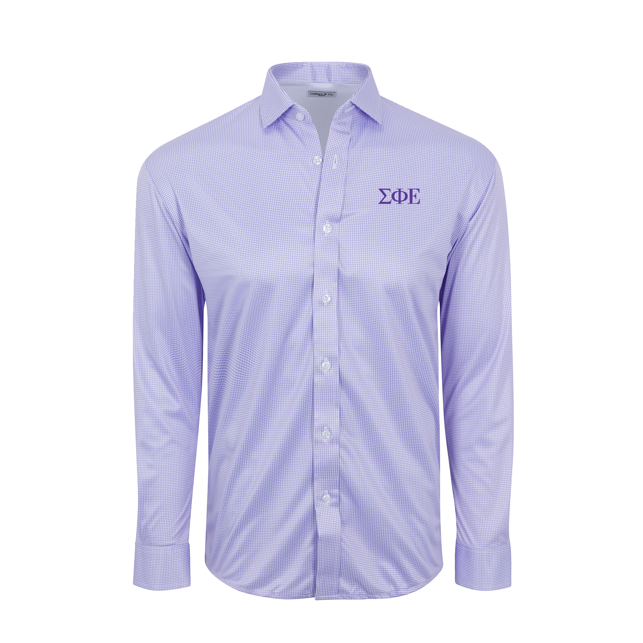 Collars & Co. Sigma Phi Epsilon Quattro Flex Dress Shirt with Semi-Spread Collar Lavender Houndstooth