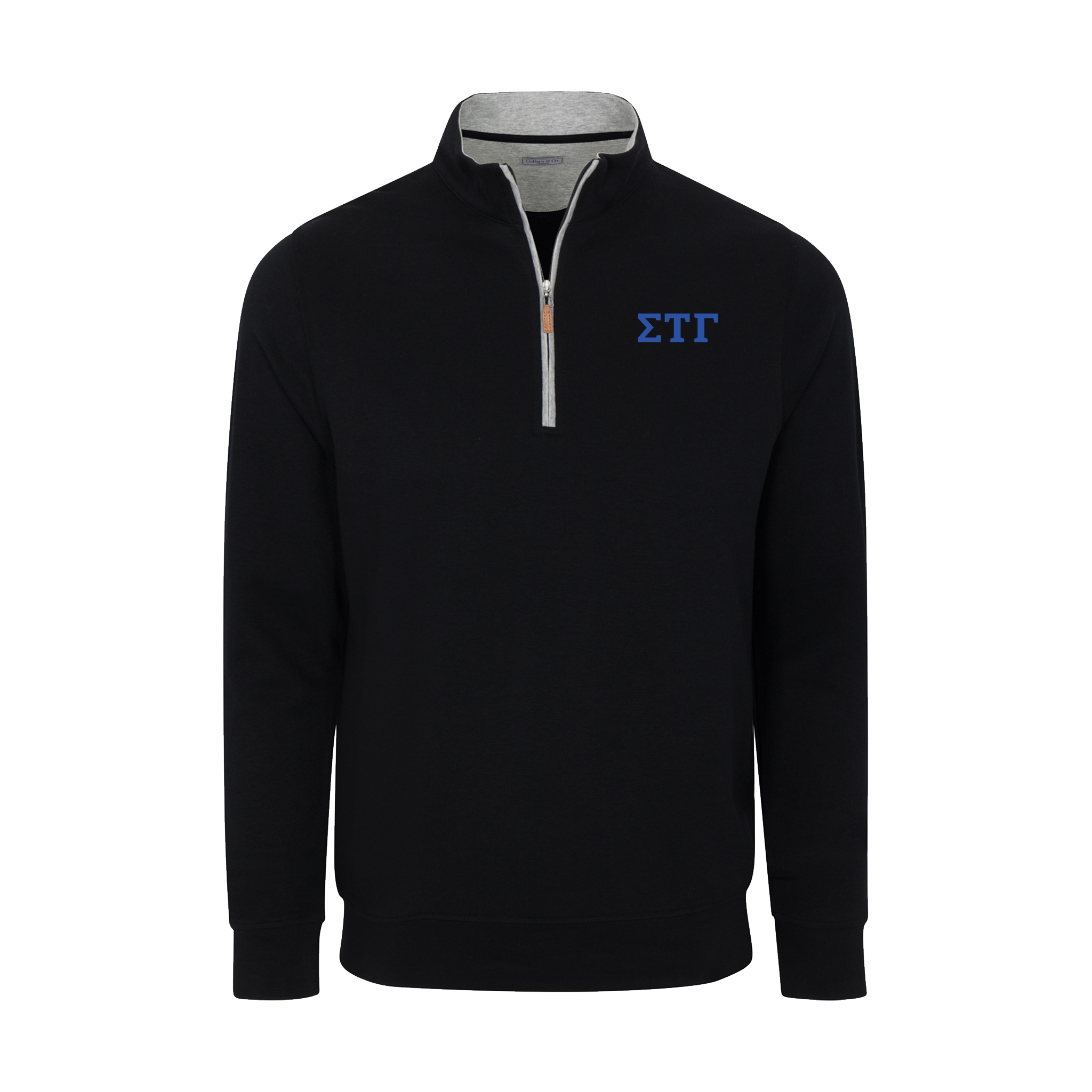 Collars & Co. Sigma Tau Gamma Heather Cloud Cotton Quarter Zip Pullover Black with Light Grey Trim