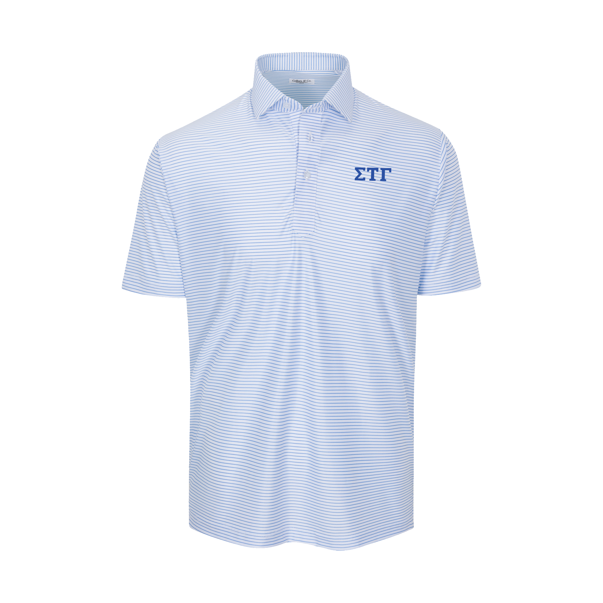 Collars & Co. Sigma Tau Gamma Featherweight Flex Polo Camden White with Blue Stripe