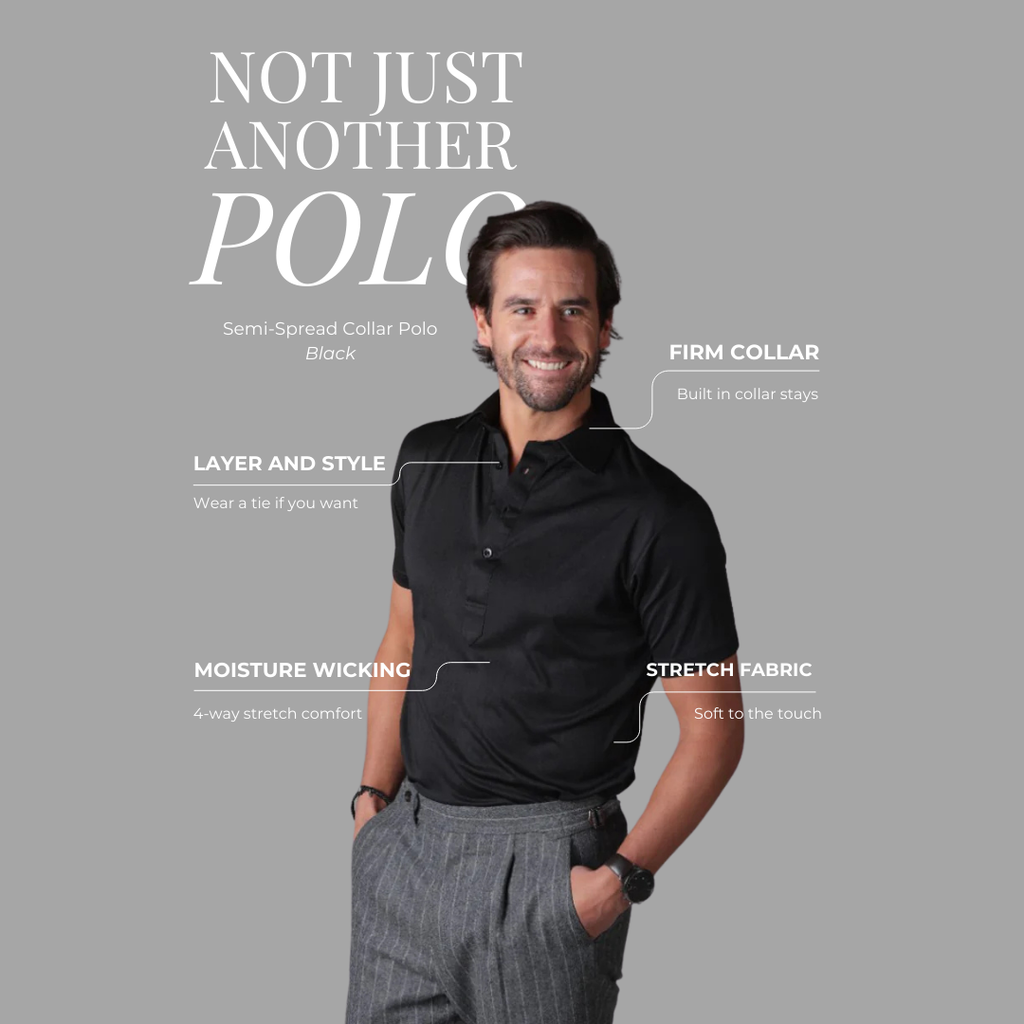 Semi-Spread Collar Polo Black Relaxed