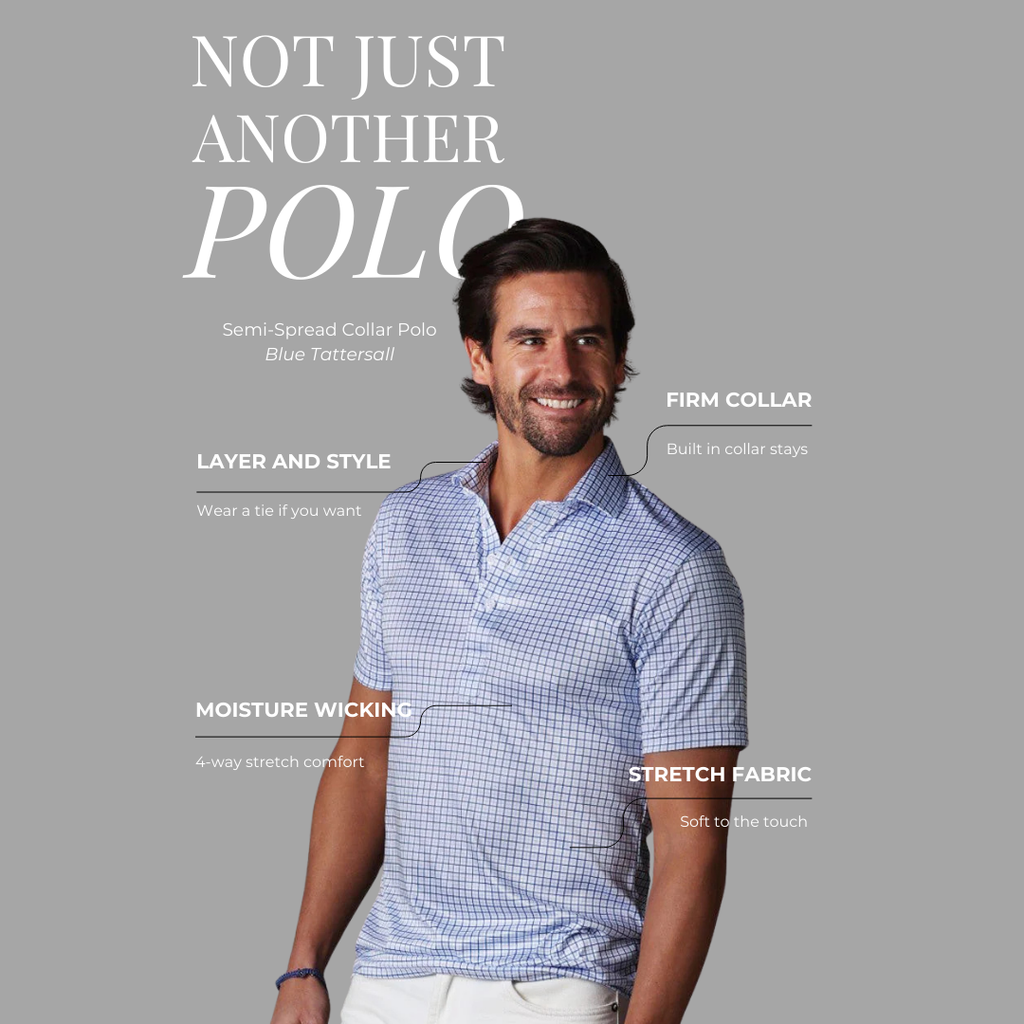 Semi-Spread Collar Polo Blue Tattersall Relaxed