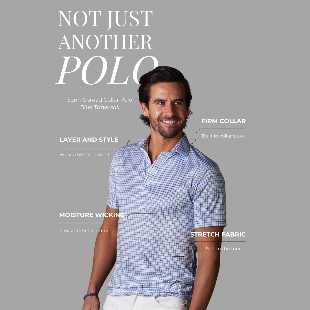 Semi-Spread Collar Polo Blue Tattersall Relaxed