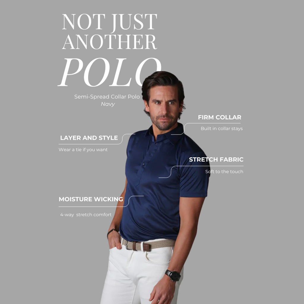 Semi-Spread Collar Polo Navy Relaxed