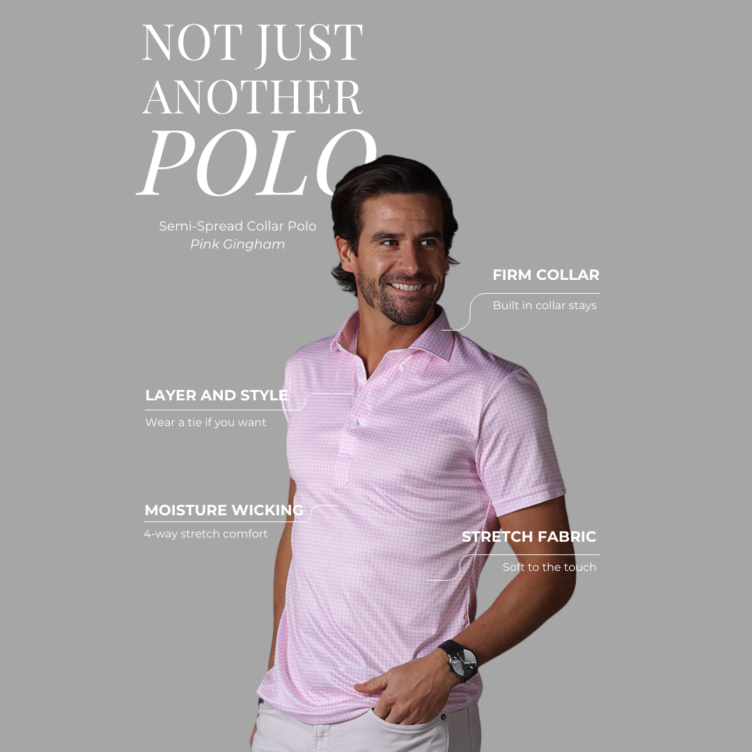 Semi-Spread Collar Polo Pink Gingham Relaxed