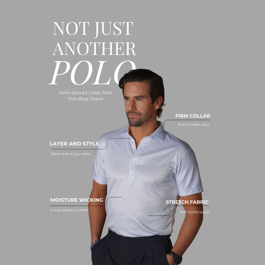 Semi-Spread Collar Polo Thin Blue Check Original