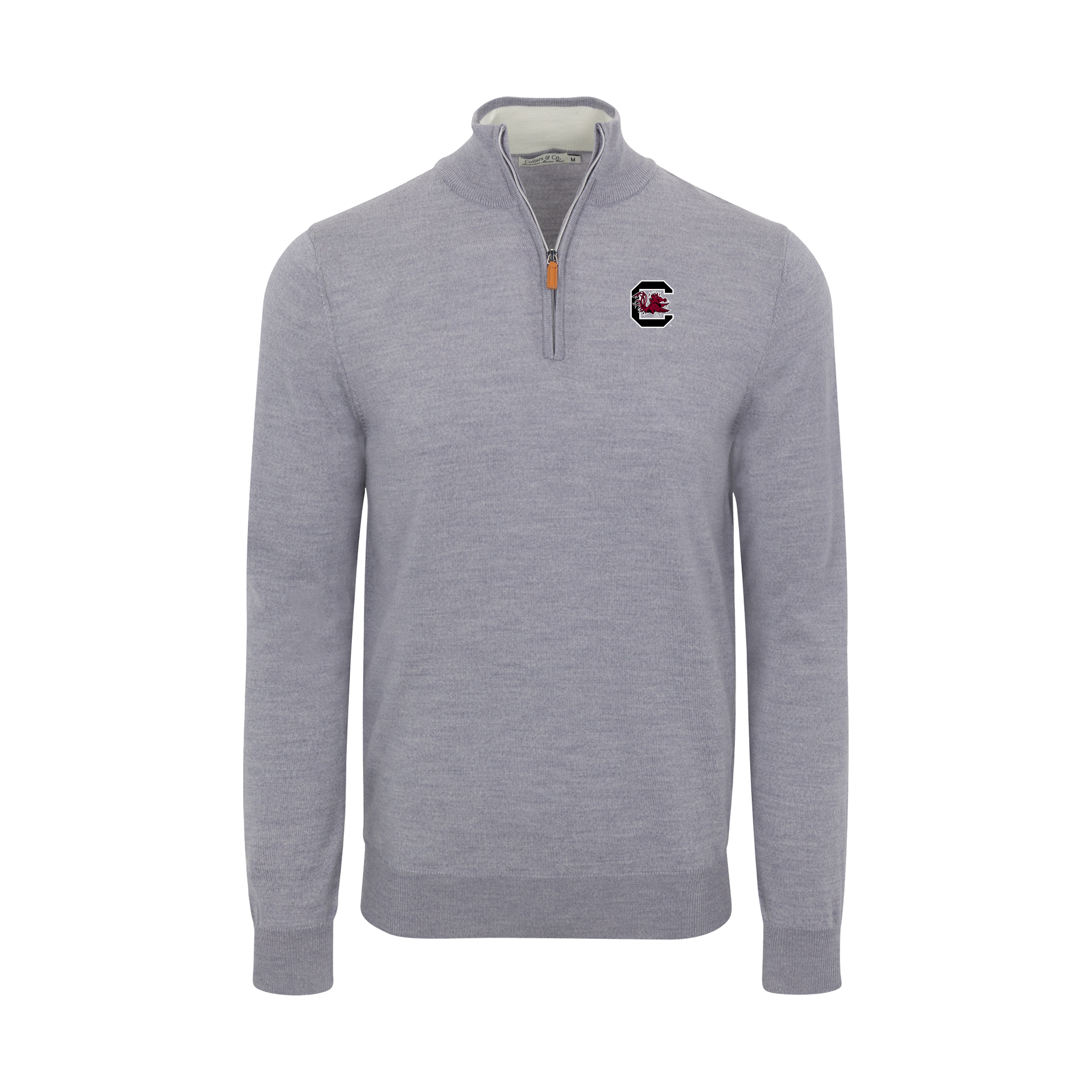 South Carolina Grey Melange Cashmere Touch Australian Merino Quarter Zip Sweater