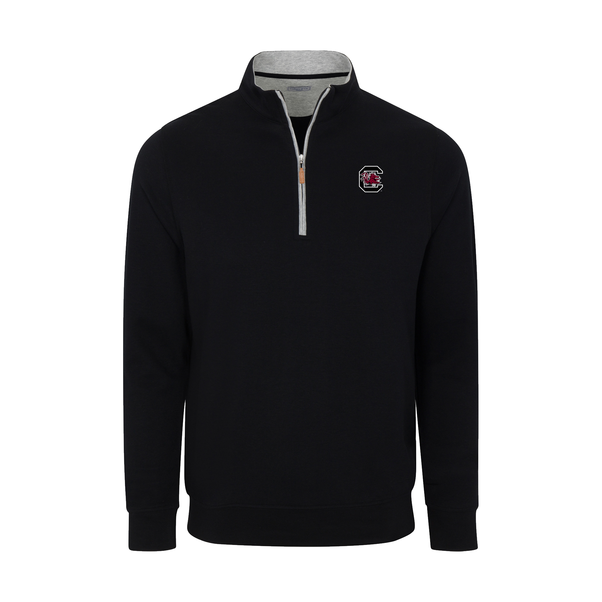 South Carolina Heather Cloud Cotton Quarter Zip Pullover Black with Light Grey Trim