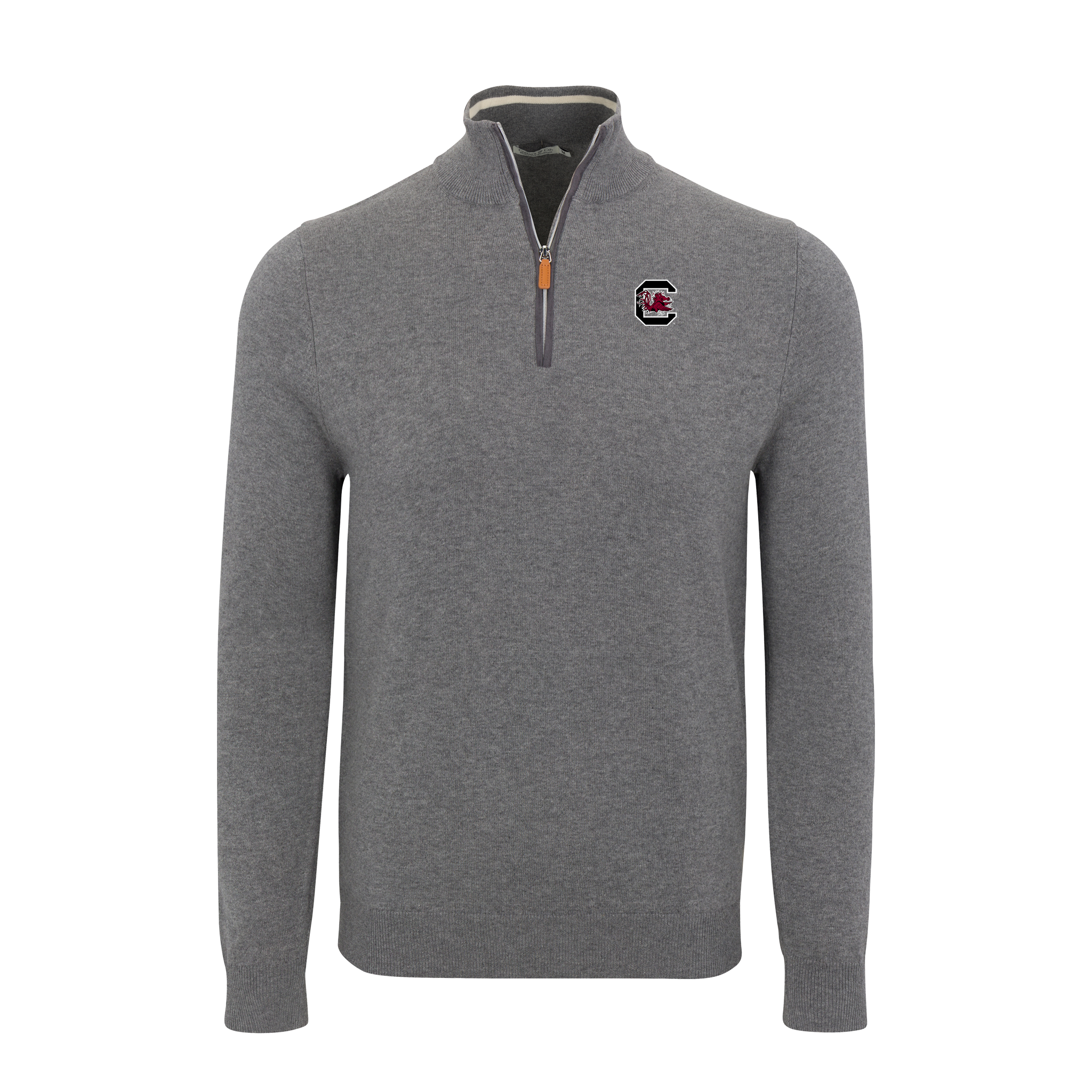 South Carolina Grey with Grey Trim Luxury Touch Cotton and Cashmere Quarter Zip Sweater