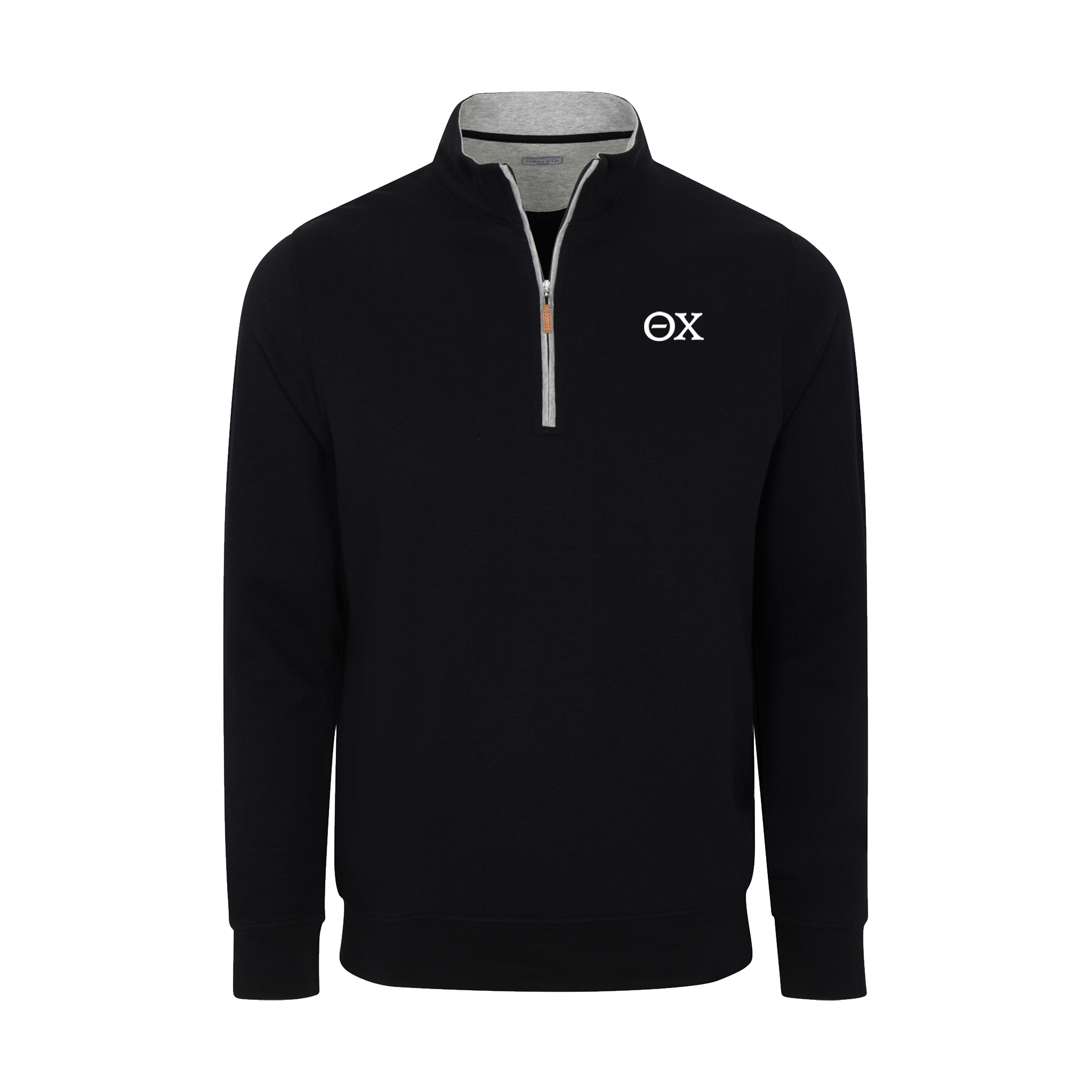 Collars & Co. Theta Chi Heather Cloud Cotton Quarter Zip Pullover Black with Light Grey Trim