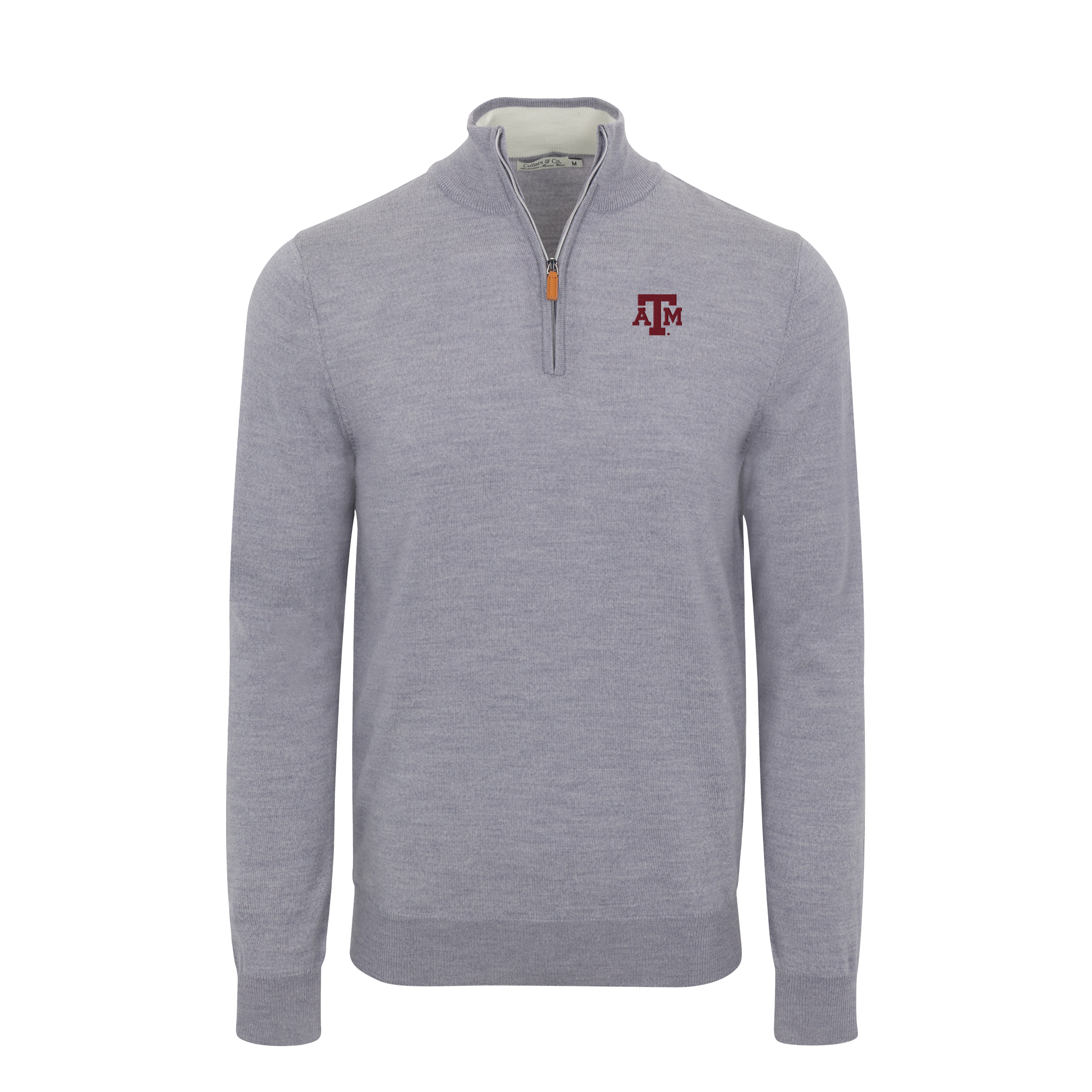 Texas A&M Grey Melange Cashmere Touch Australian Merino Quarter Zip Sweater