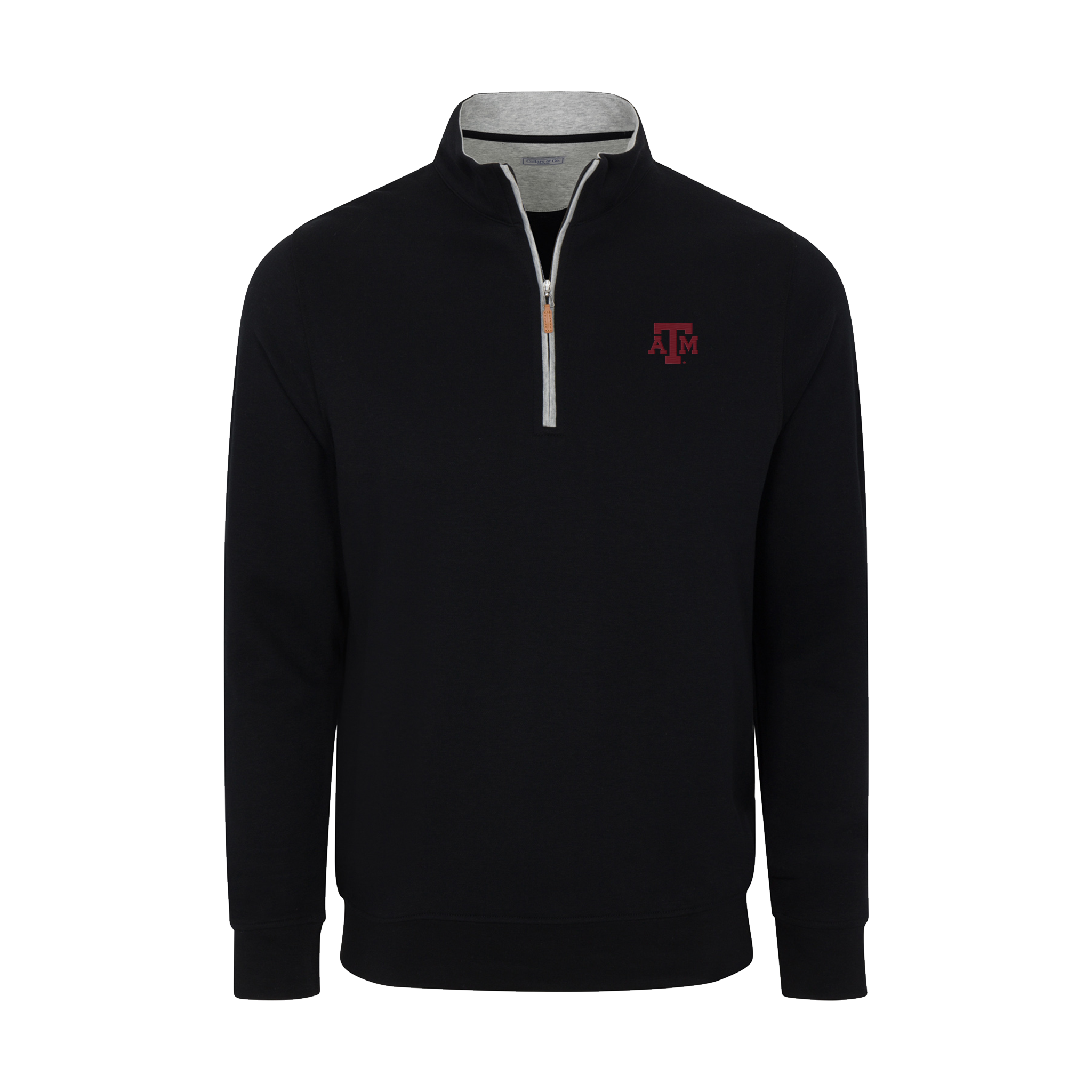 Texas A&M Heather Cloud Cotton Quarter Zip Pullover Black with Light Grey Trim