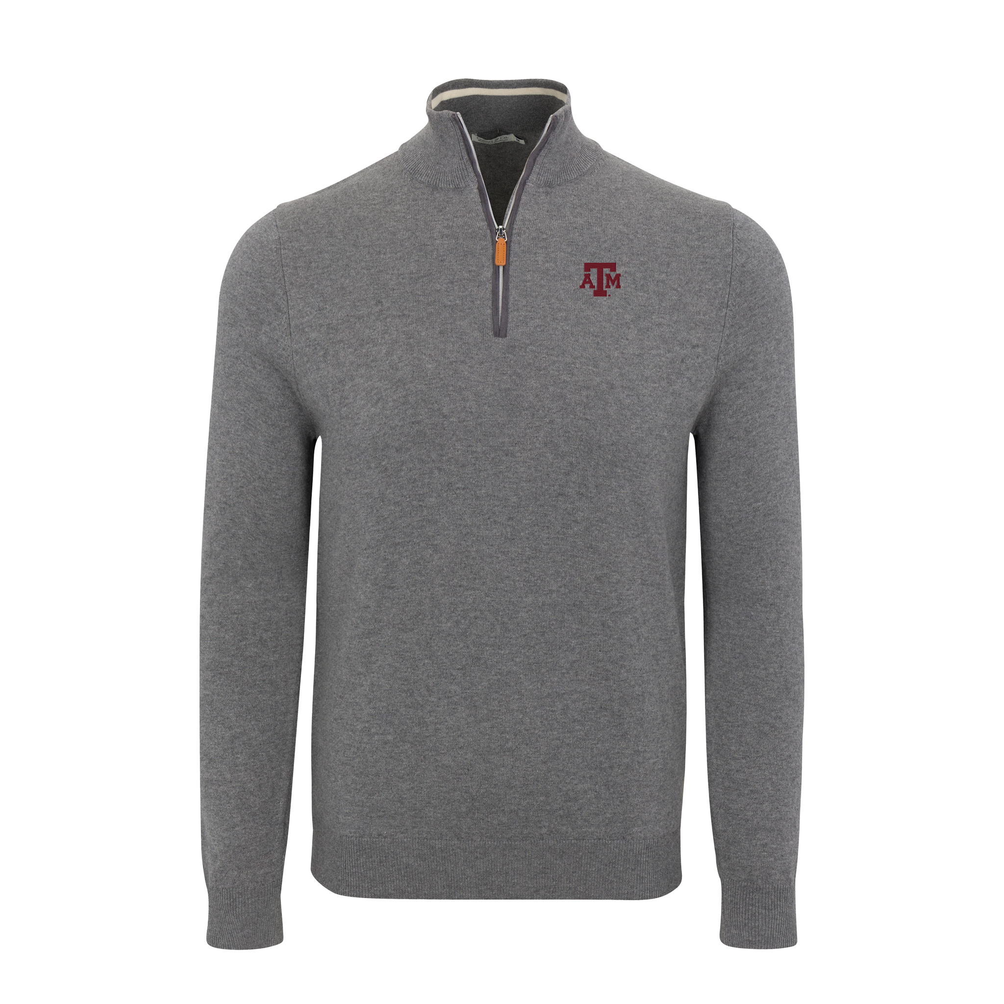 Texas A&M Grey with Grey Trim Luxury Touch Cotton and Cashmere Quarter Zip Sweater