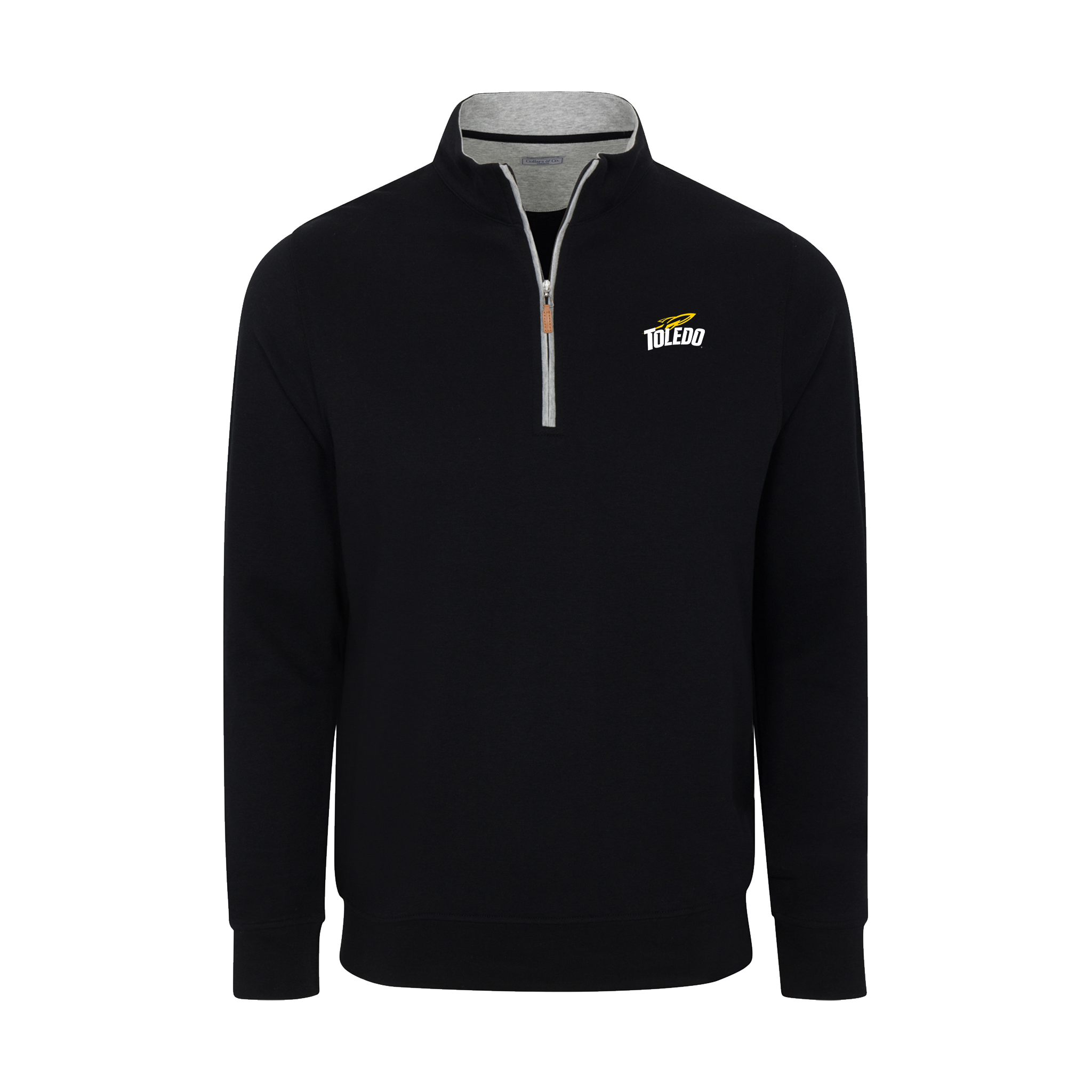 Toledo Heather Cloud Cotton Quarter Zip Pullover Black with Light Grey Trim