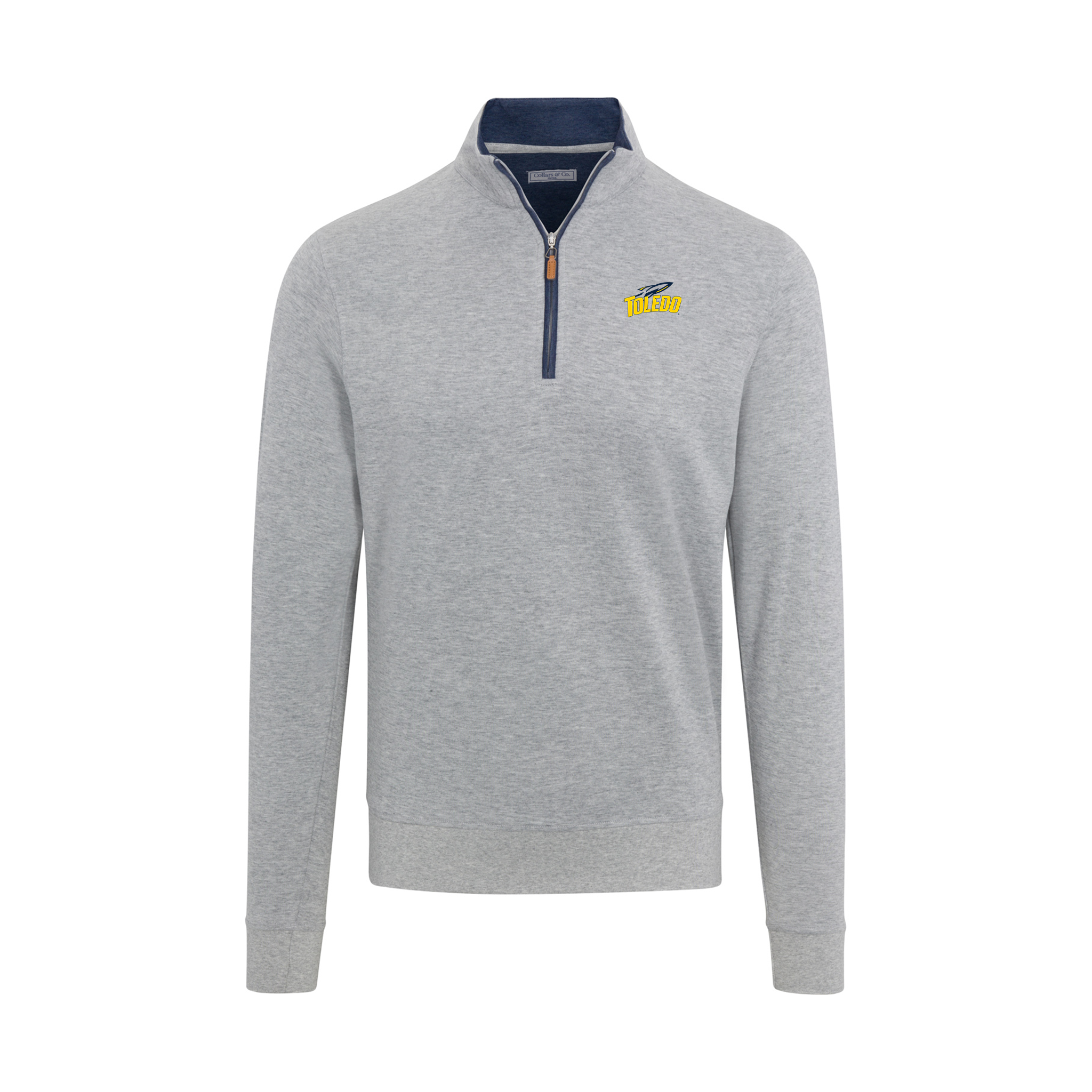 Toledo Heather Cloud Cotton Quarter Zip Pullover Light Grey with Navy Trim
