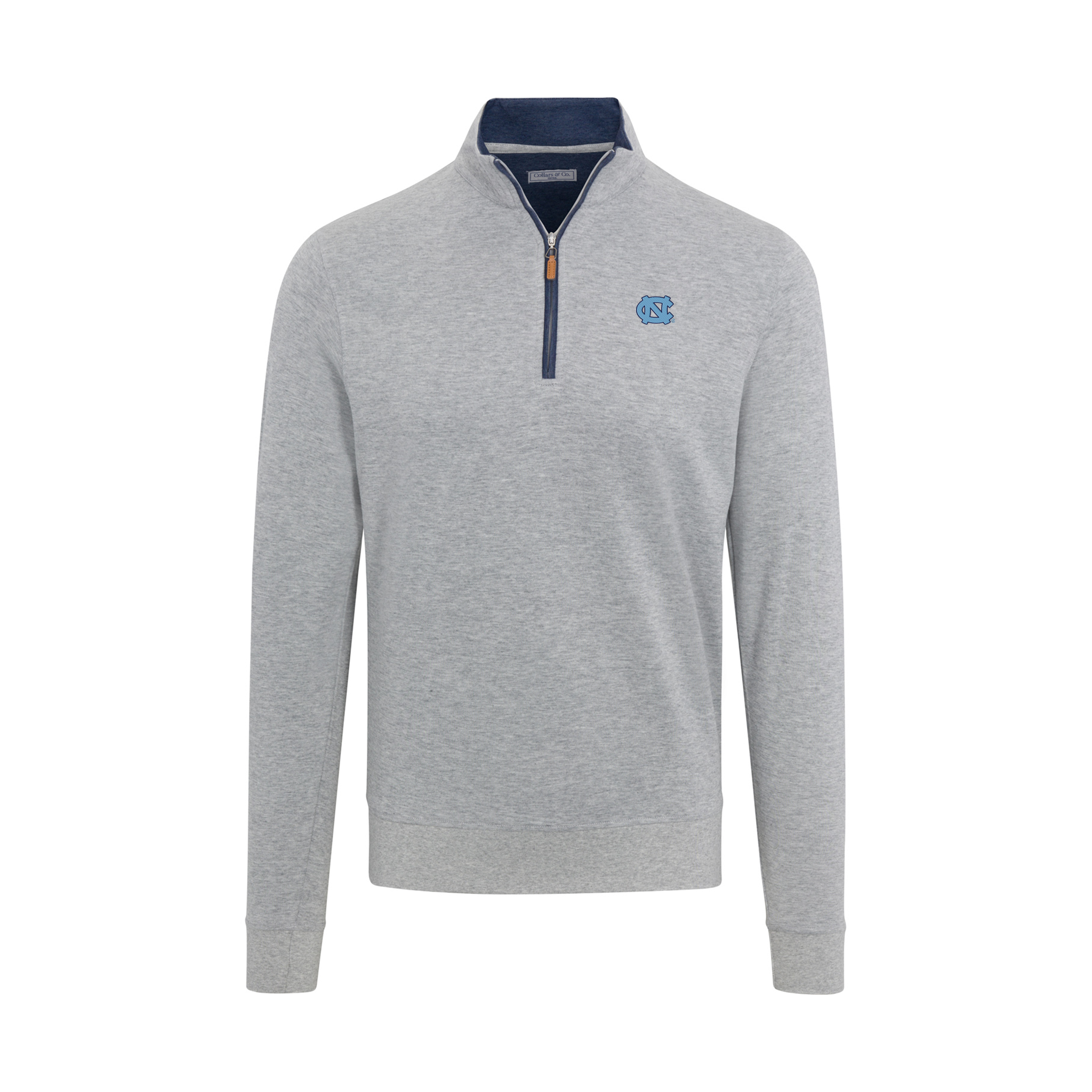 North Carolina Heather Cloud Cotton Quarter Zip Pullover Light Grey with Navy Trim