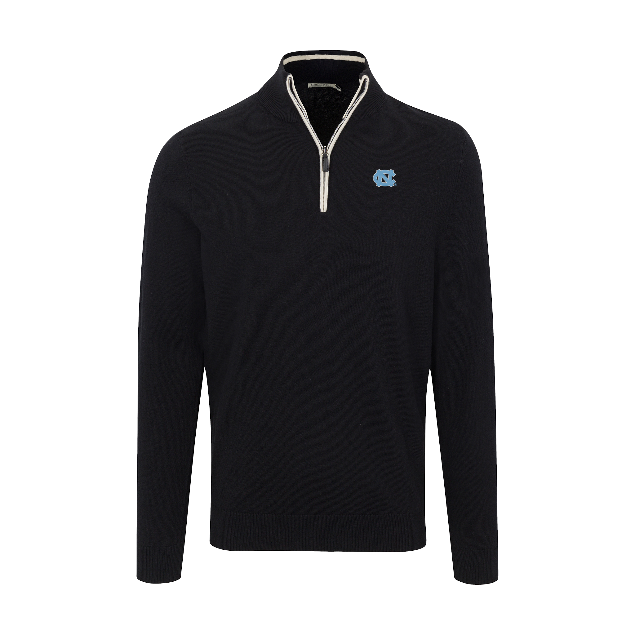 North Carolina Black with White Trim Luxury Touch Cotton and Cashmere Quarter Zip Sweater