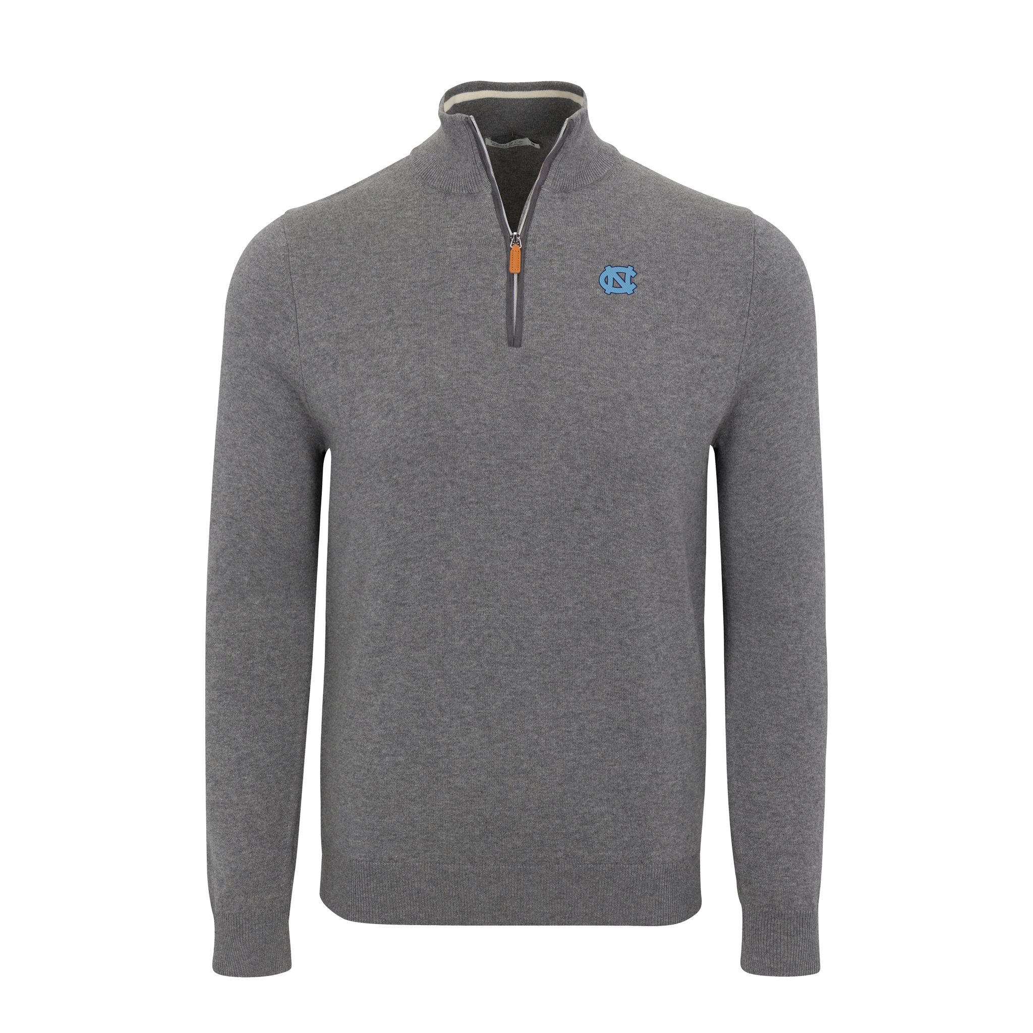 North Carolina Grey with Grey Trim Luxury Touch Cotton and Cashmere Quarter Zip Sweater