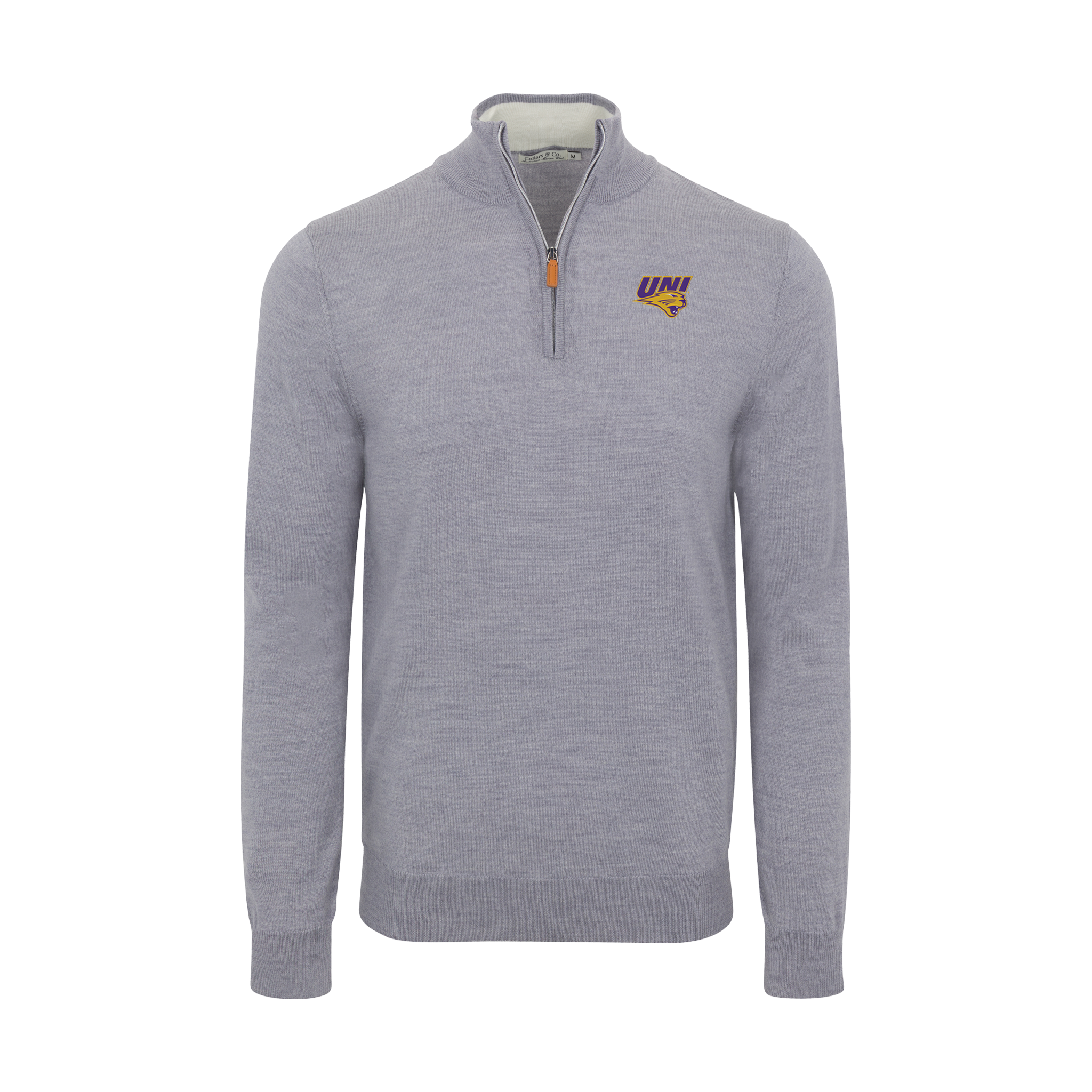 Northern Iowa Grey Melange Cashmere Touch Australian Merino Quarter Zip Sweater