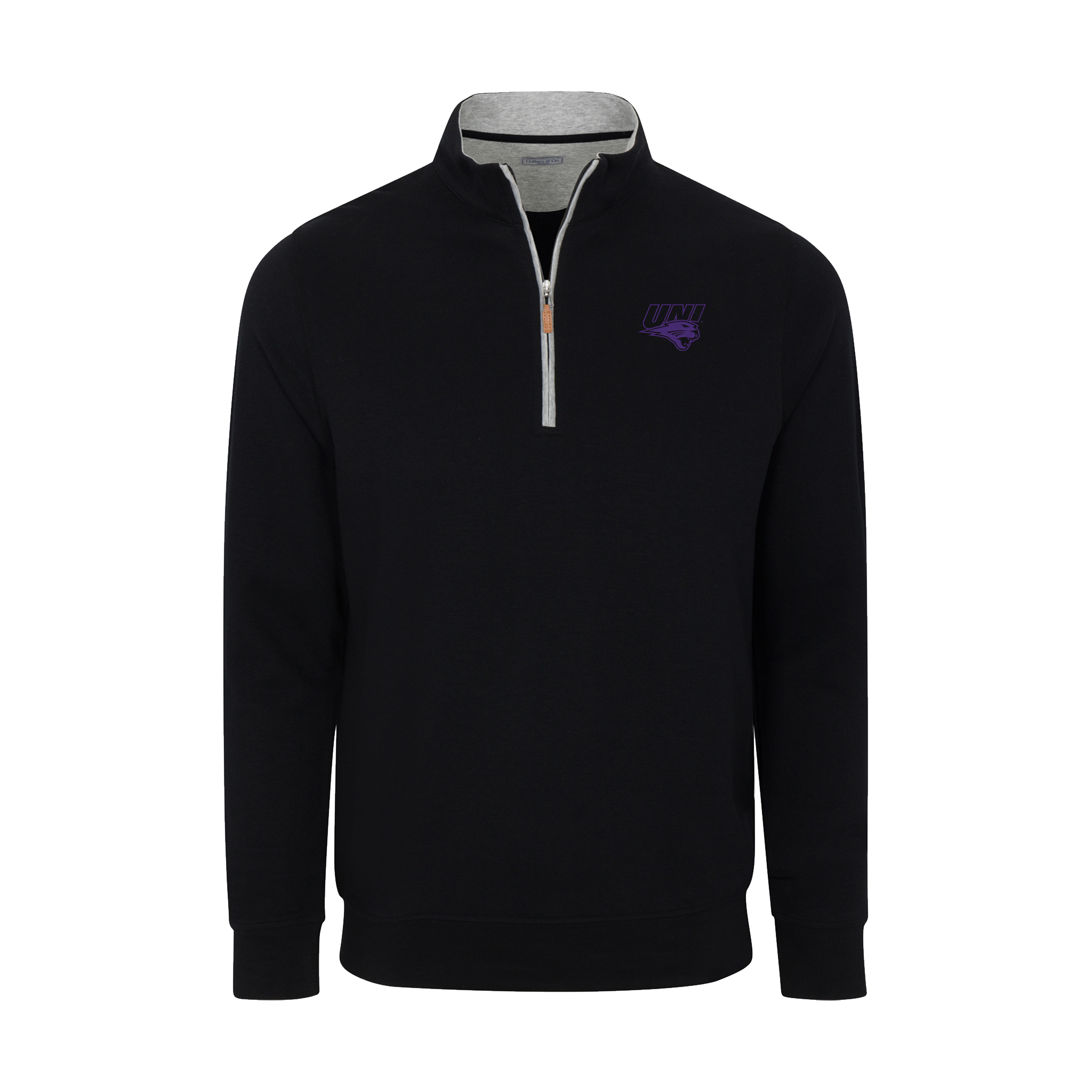 Northern Iowa Heather Cloud Cotton Quarter Zip Pullover Black with Light Grey Trim