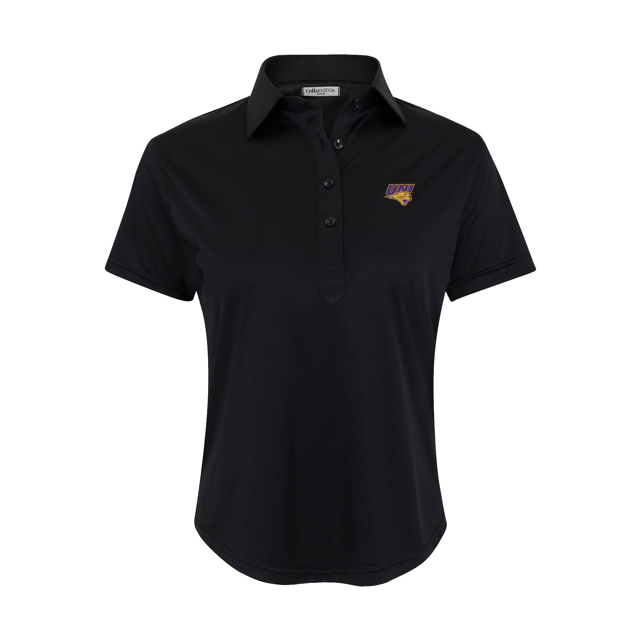 Northern Iowa Women's Cap Sleeve Semi Spread Polo Black
