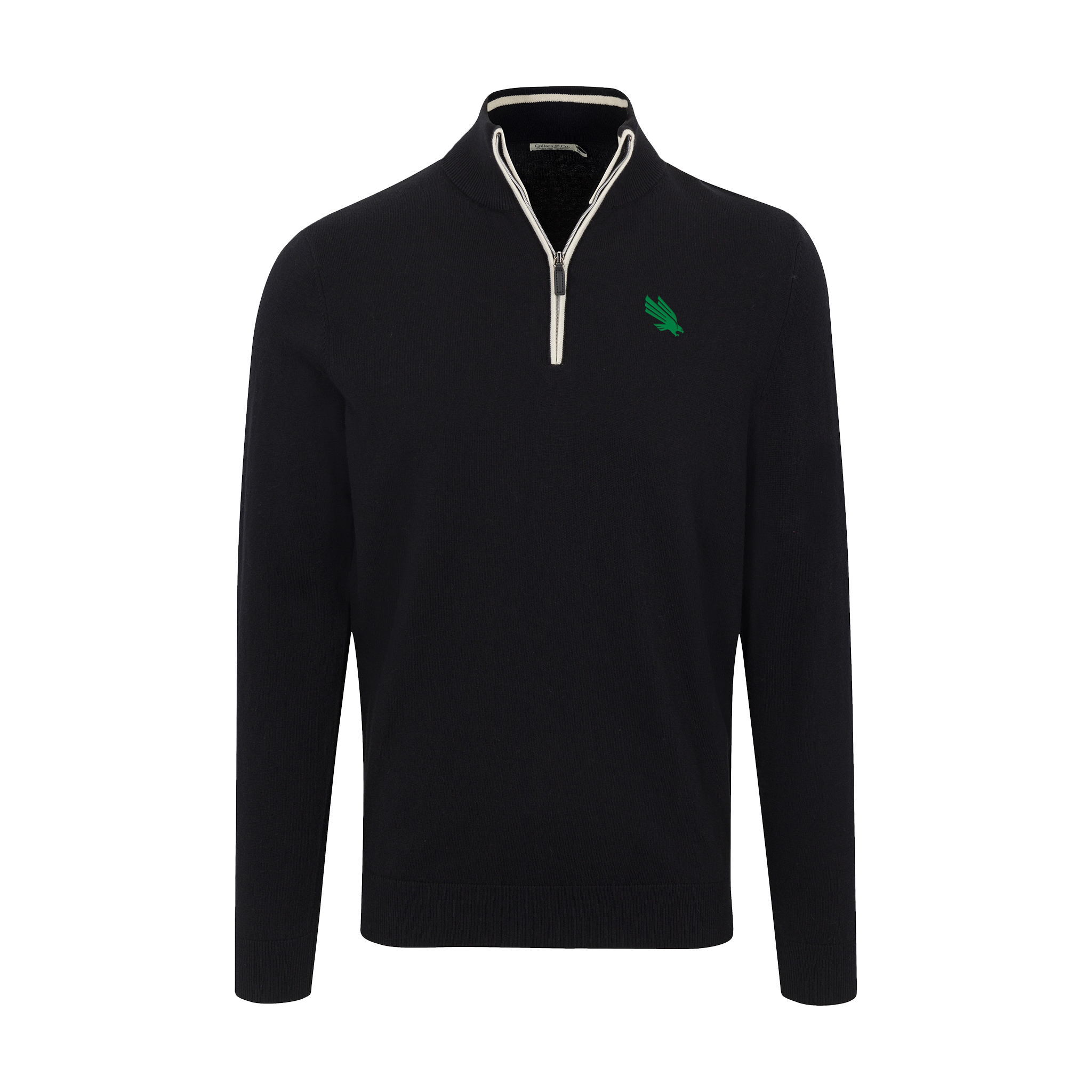 North Texas Black with White Trim Luxury Touch Cotton and Cashmere Quarter Zip Sweater
