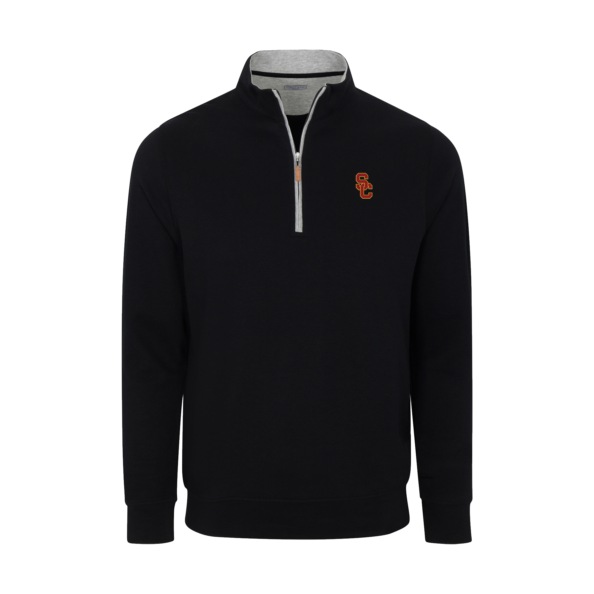 USC Heather Cloud Cotton Quarter Zip Pullover Black with Light Grey Trim