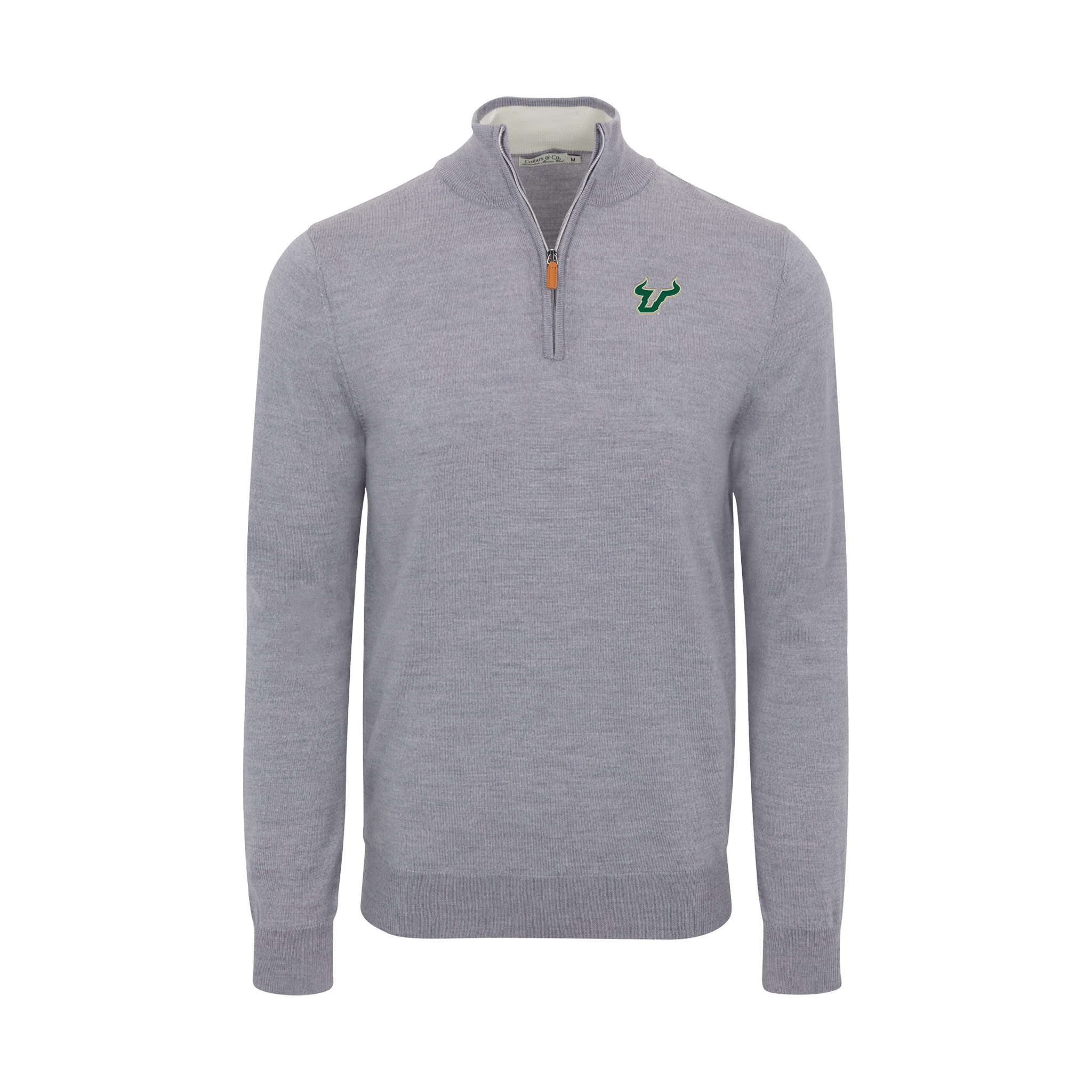South Florida Grey Melange Cashmere Touch Australian Merino Quarter Zip Sweater
