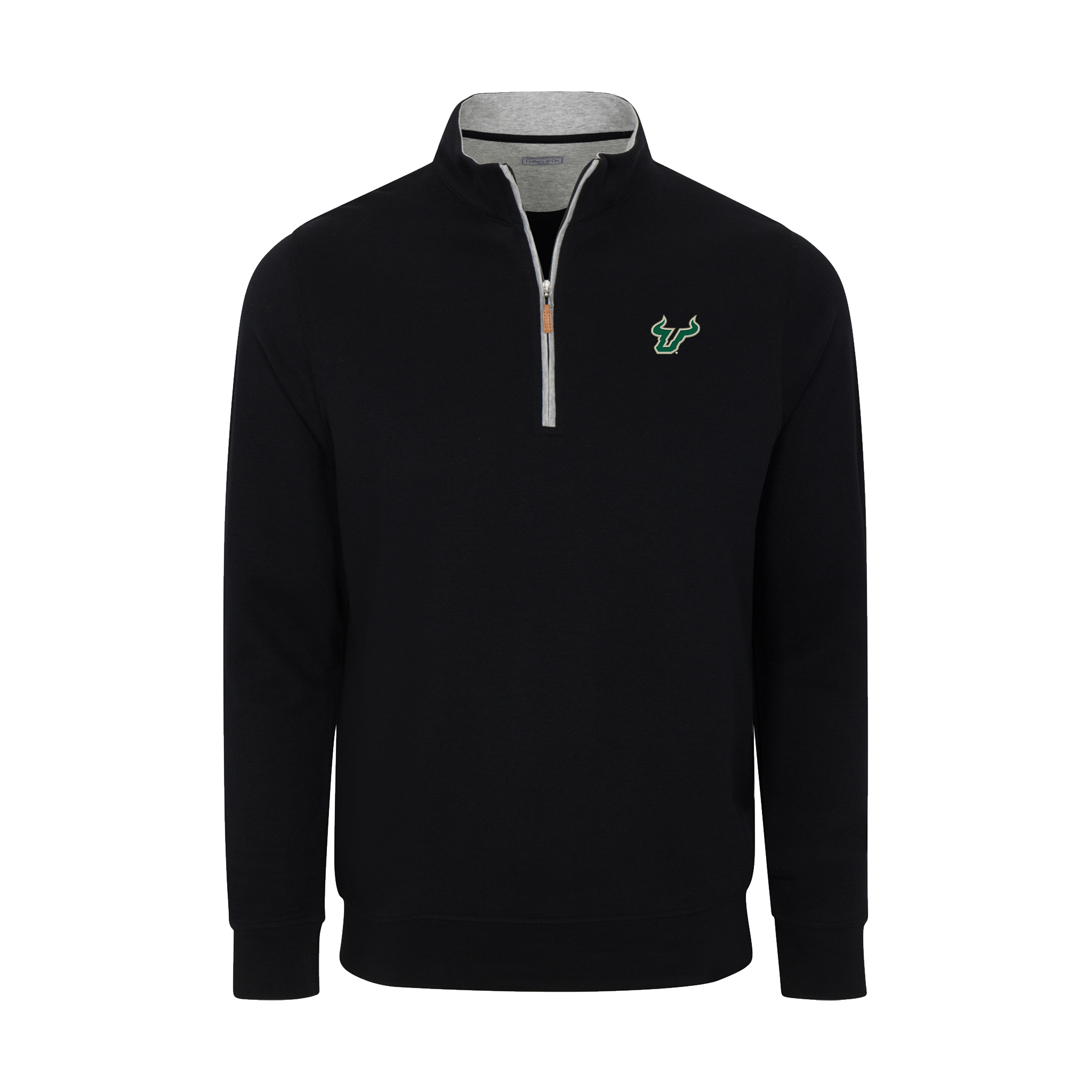 South Florida Heather Cloud Cotton Quarter Zip Pullover Black with Light Grey Trim
