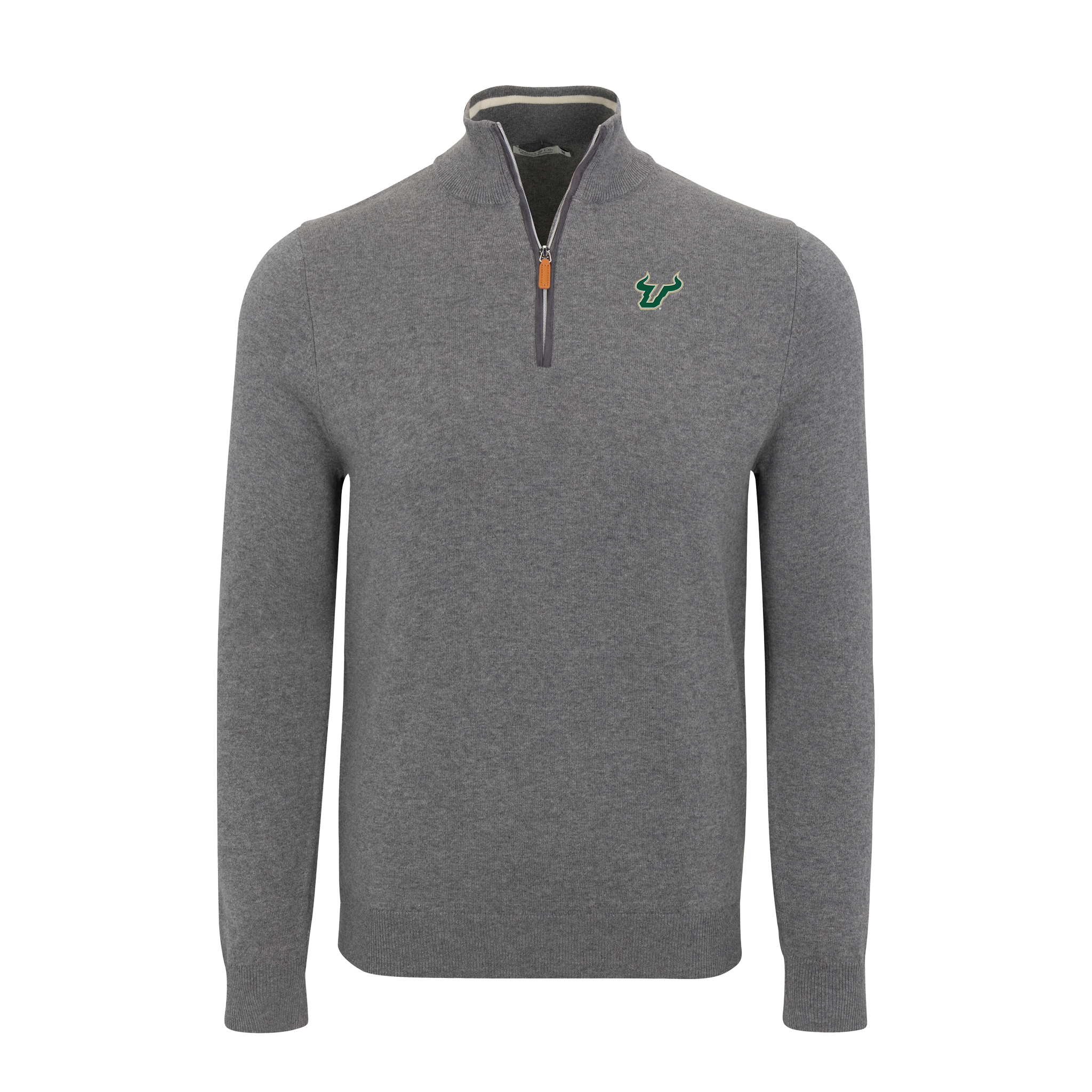 South Florida Grey with Grey Trim Luxury Touch Cotton and Cashmere Quarter Zip Sweater
