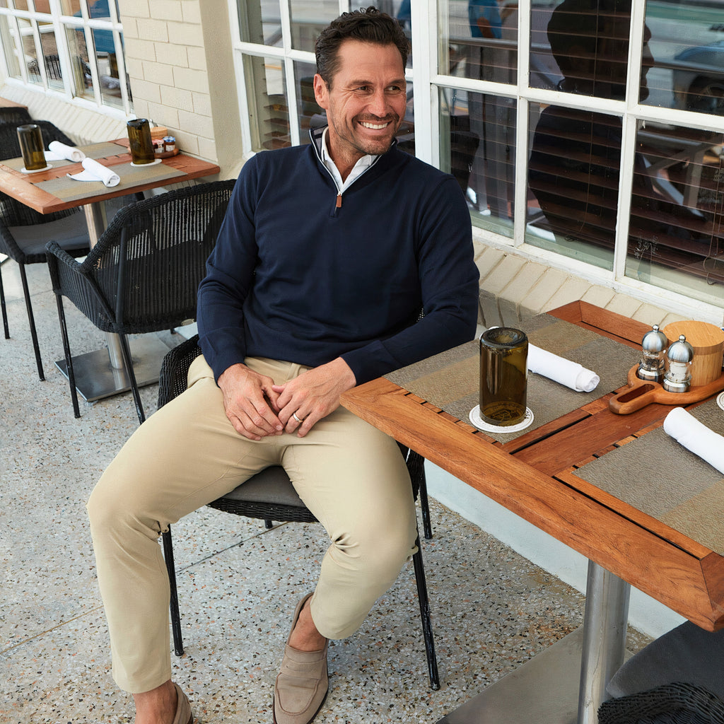 Navy Cashmere Touch Australian Merino Quarter Zip Sweater