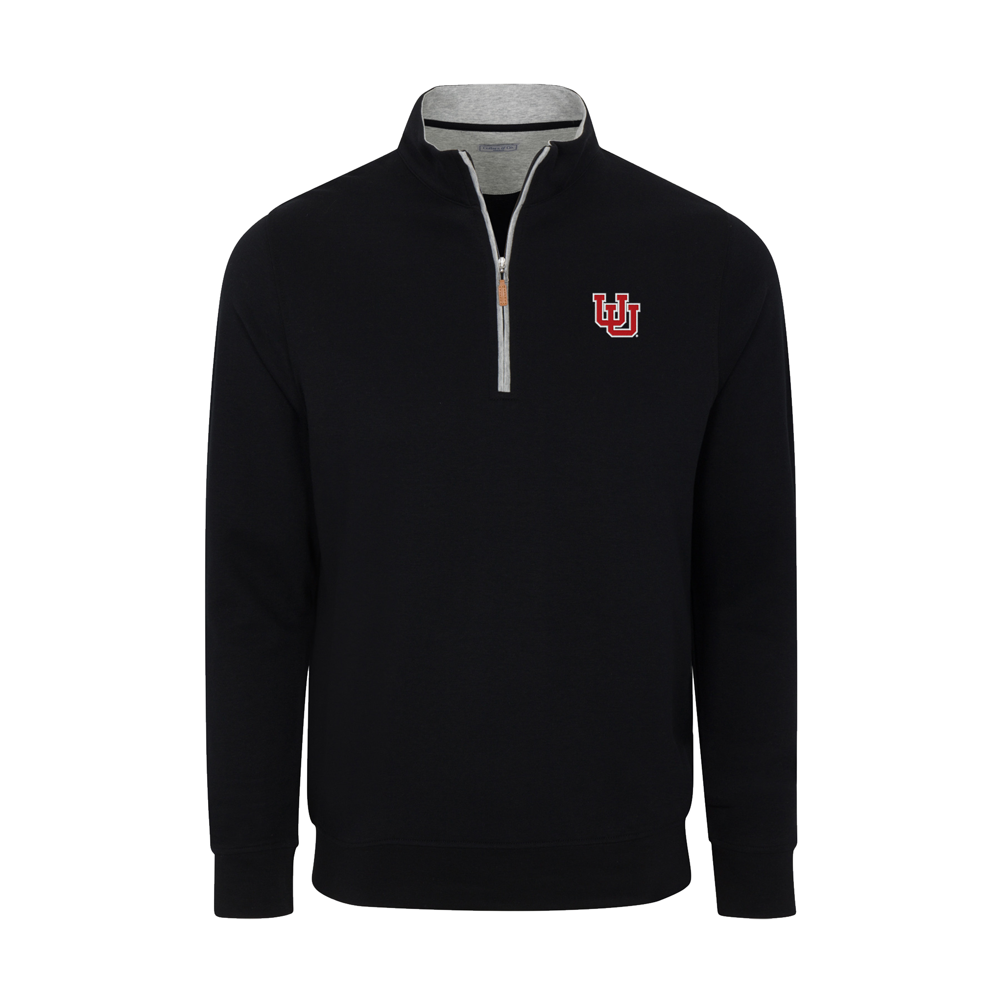 Utah Heather Cloud Cotton Quarter Zip Pullover Black with Light Grey Trim