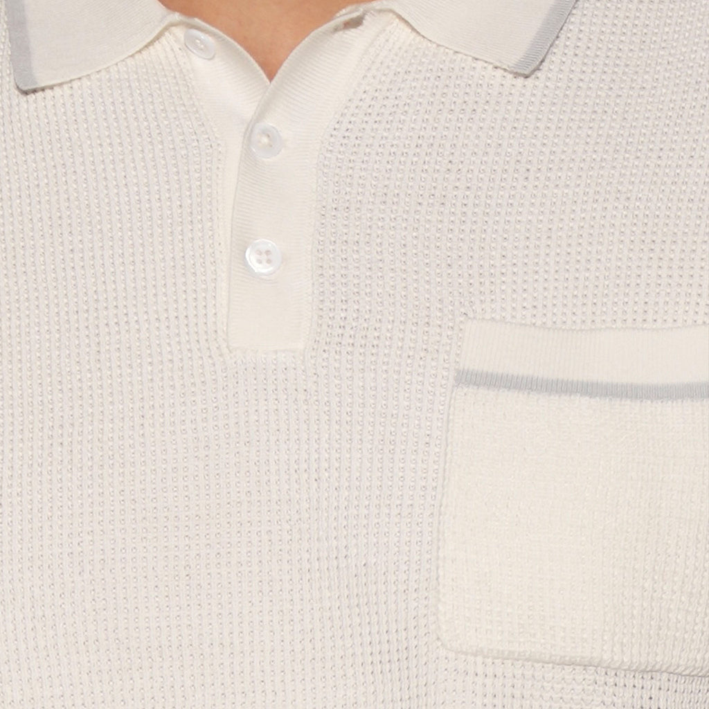 Riviera Waffle Knit Polo Ivory with Grey