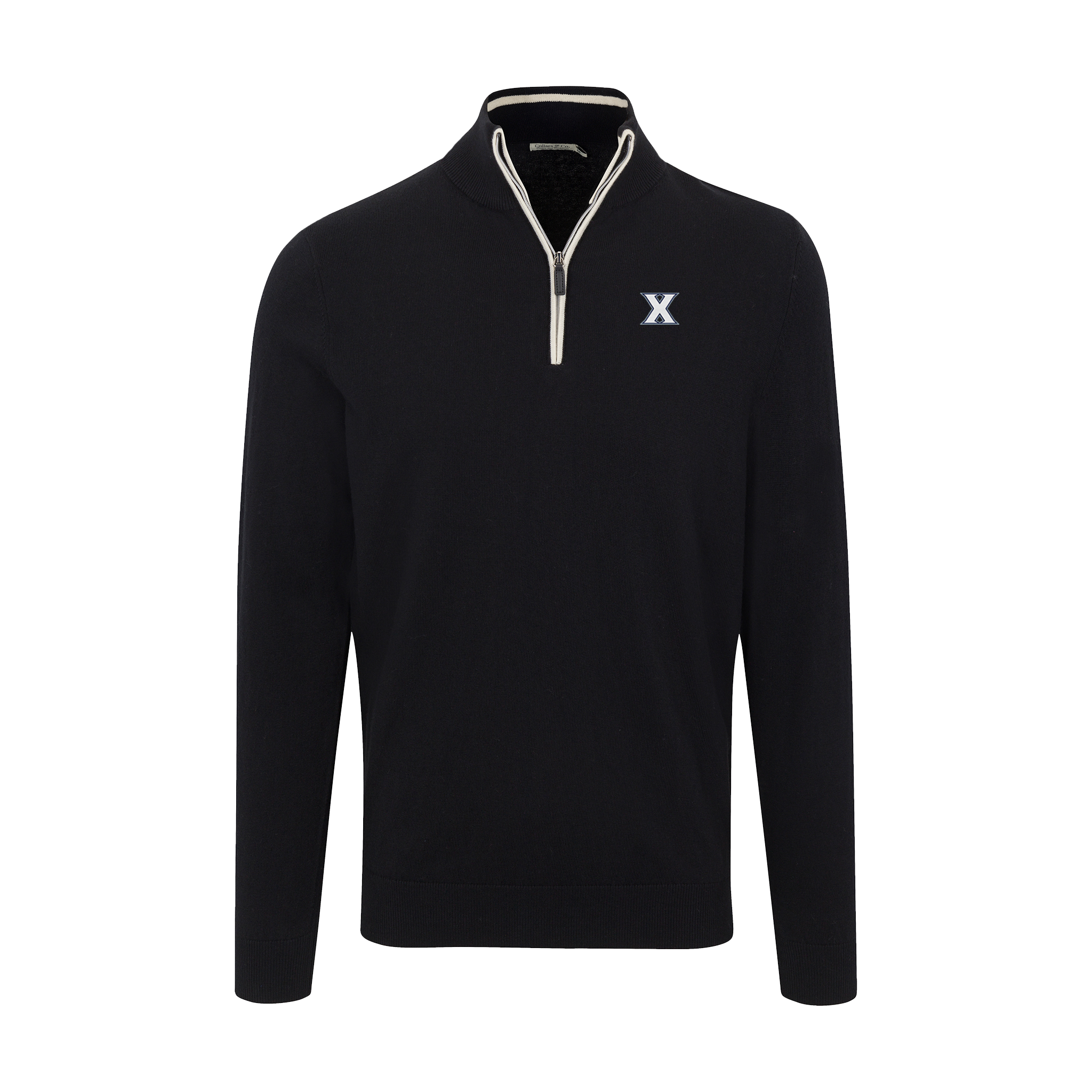 Xavier Black with White Trim Luxury Touch Cotton and Cashmere Quarter Zip Sweater
