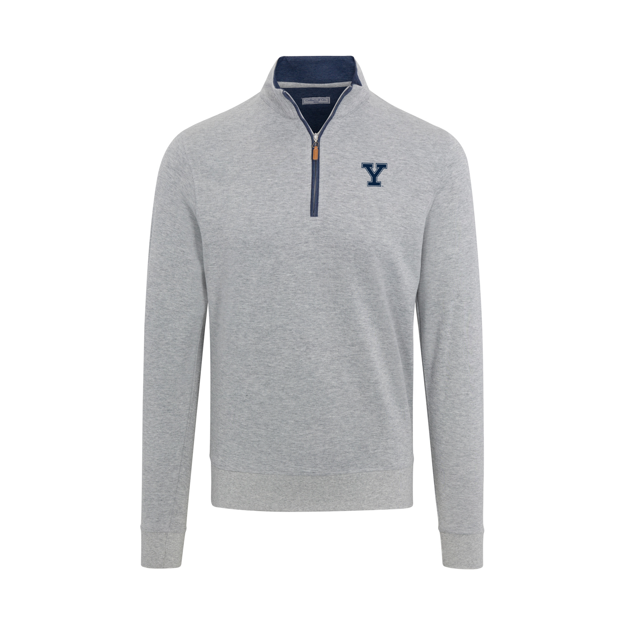Yale Heather Cloud Cotton Quarter Zip Pullover Light Grey with Navy Trim