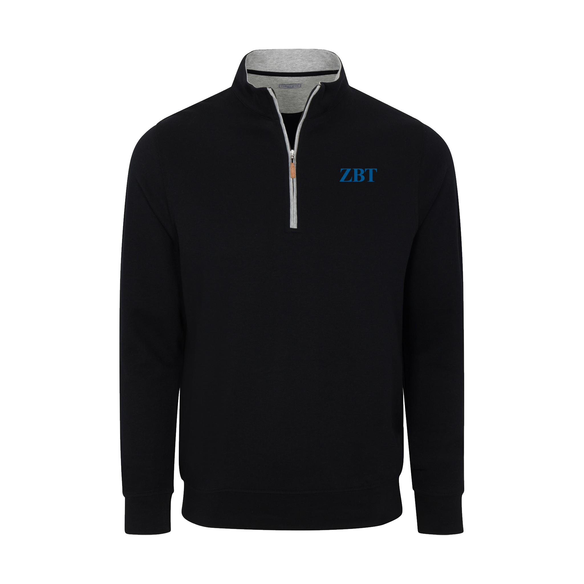Collars & Co. Zeta Beta Tau Heather Cloud Cotton Quarter Zip Pullover Black with Light Grey Trim