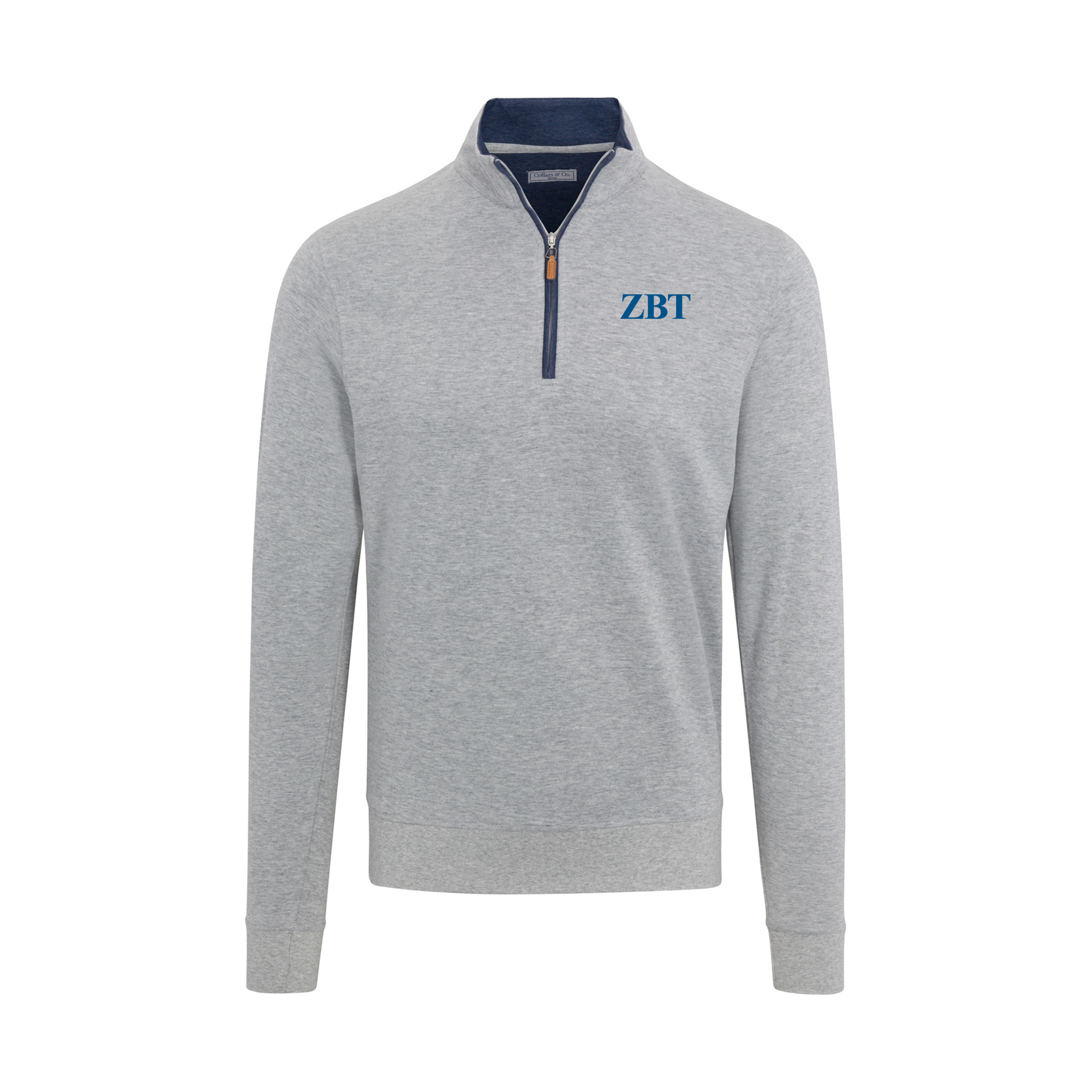 Collars & Co. Zeta Beta Tau Heather Cloud Cotton Quarter Zip Pullover Light Grey with Navy Trim
